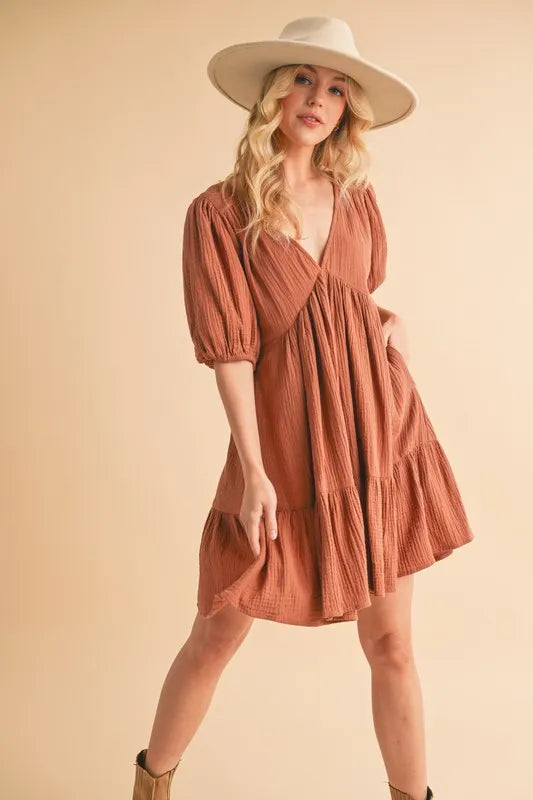 Boho Ruffled Short Sleeve Mini Dress for Women - Flowy Beach Cover Up, Summer Vacation Outfit, Festival Fashion, Casual Day Dress