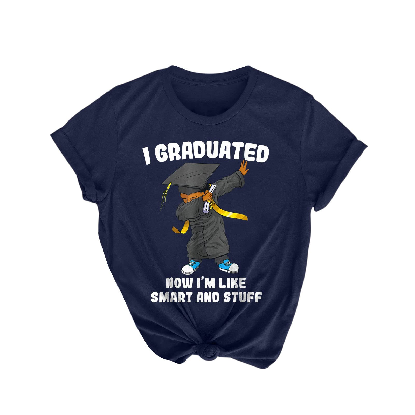 Women's Cartoon Print Short Sleeve T-Shirt - Graduation Smart & Stuff Graphic Tee, Loose Fit Casual Summer Top for Women | Perfect for Graduation Parties, College Events & Everyday Wear