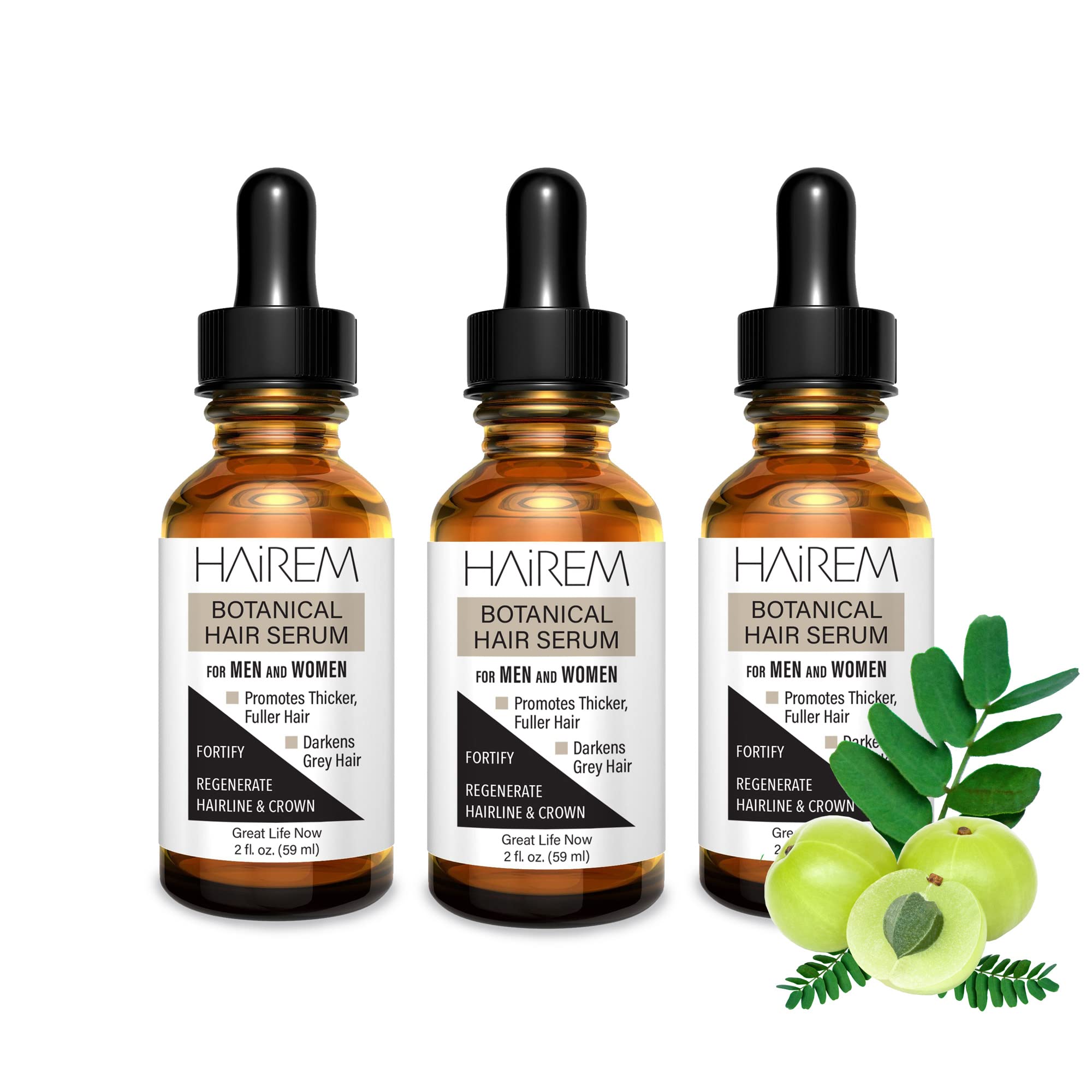 HAiREM™ Botanical Hair Growth Serum - Promotes Thicker, Fuller Hair & Darkens Grey Hair - Natural Treatment for Men & Women - 2oz (3 Pack) - Perfect for Daily Hair Care & Styling Routine