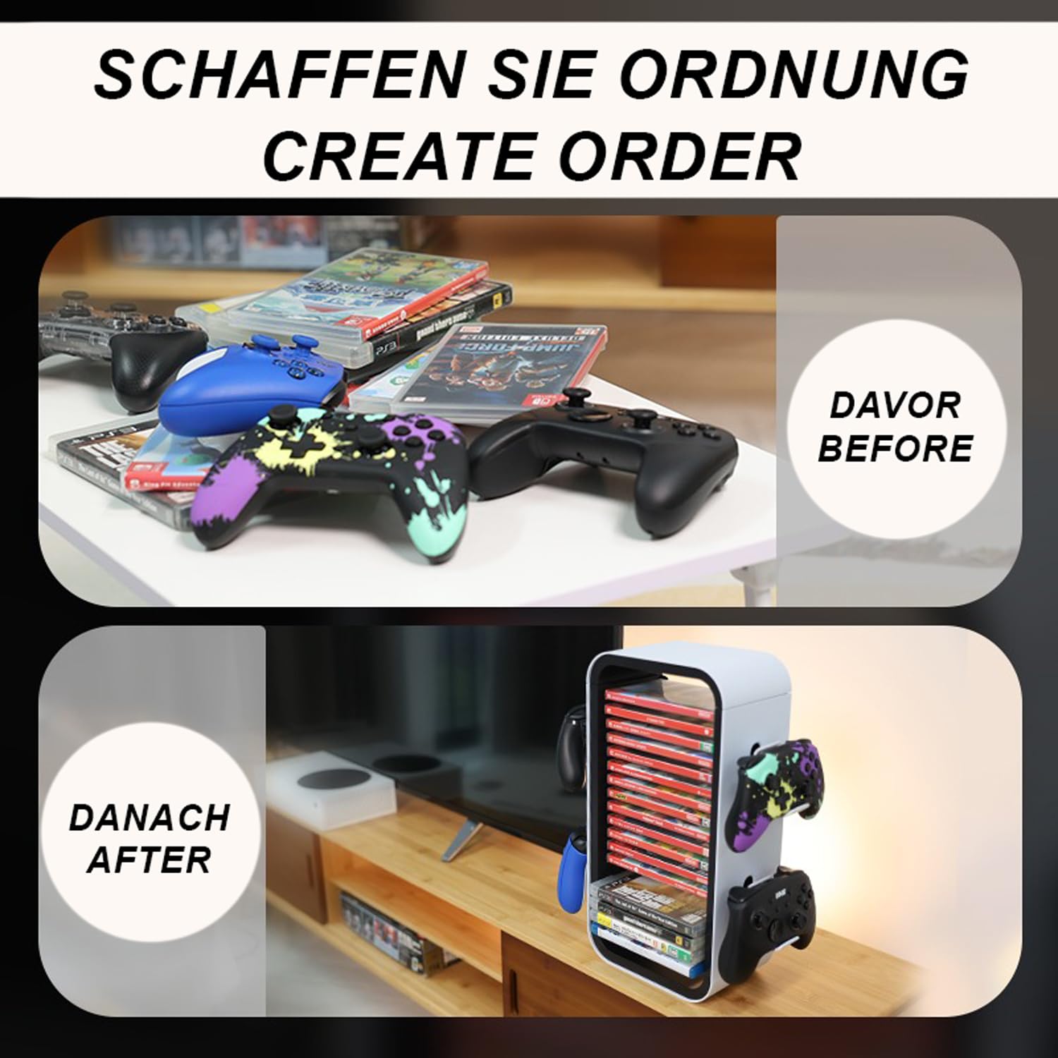 **MatoSan Disc Tower for PS5, PS4, Xbox & Nintendo Switch – 18 Game Storage Holder with Controller Stand – Space-Saving Console Accessories for Gaming Setup & Organized Playstation 5 Game Collection**