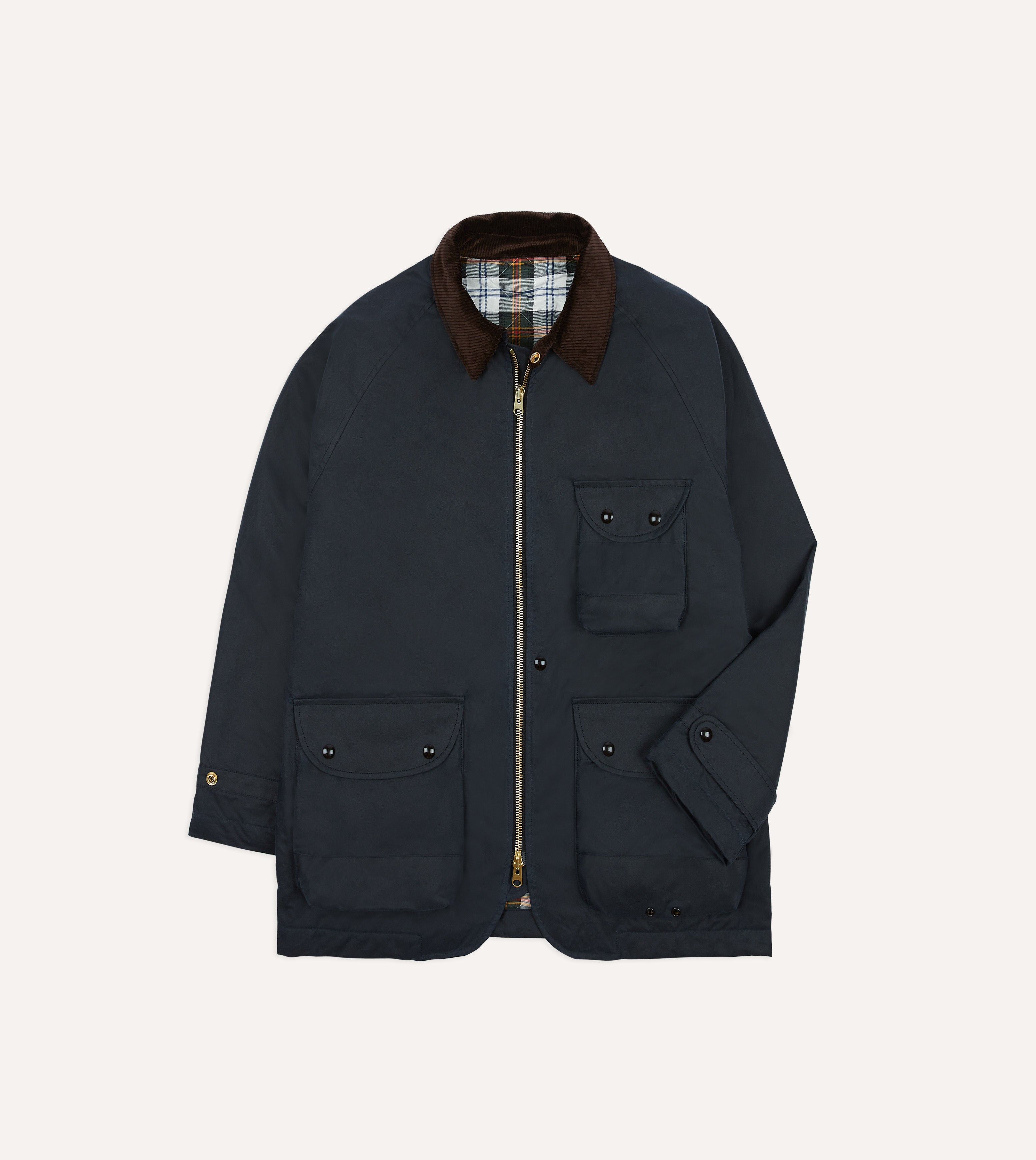 Men's Navy Waxed Cotton Coverall Jacket - Waterproof Workwear for Outdoor, Farming & Motorcycle Riding