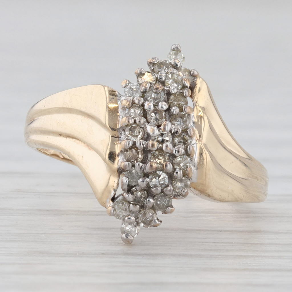 0.23ctw Diamond Cluster Bypass Ring in 10k Yellow Gold - Size 5.75 | Elegant Wedding Band, Anniversary Gift, or Everyday Luxury Jewelry for Women