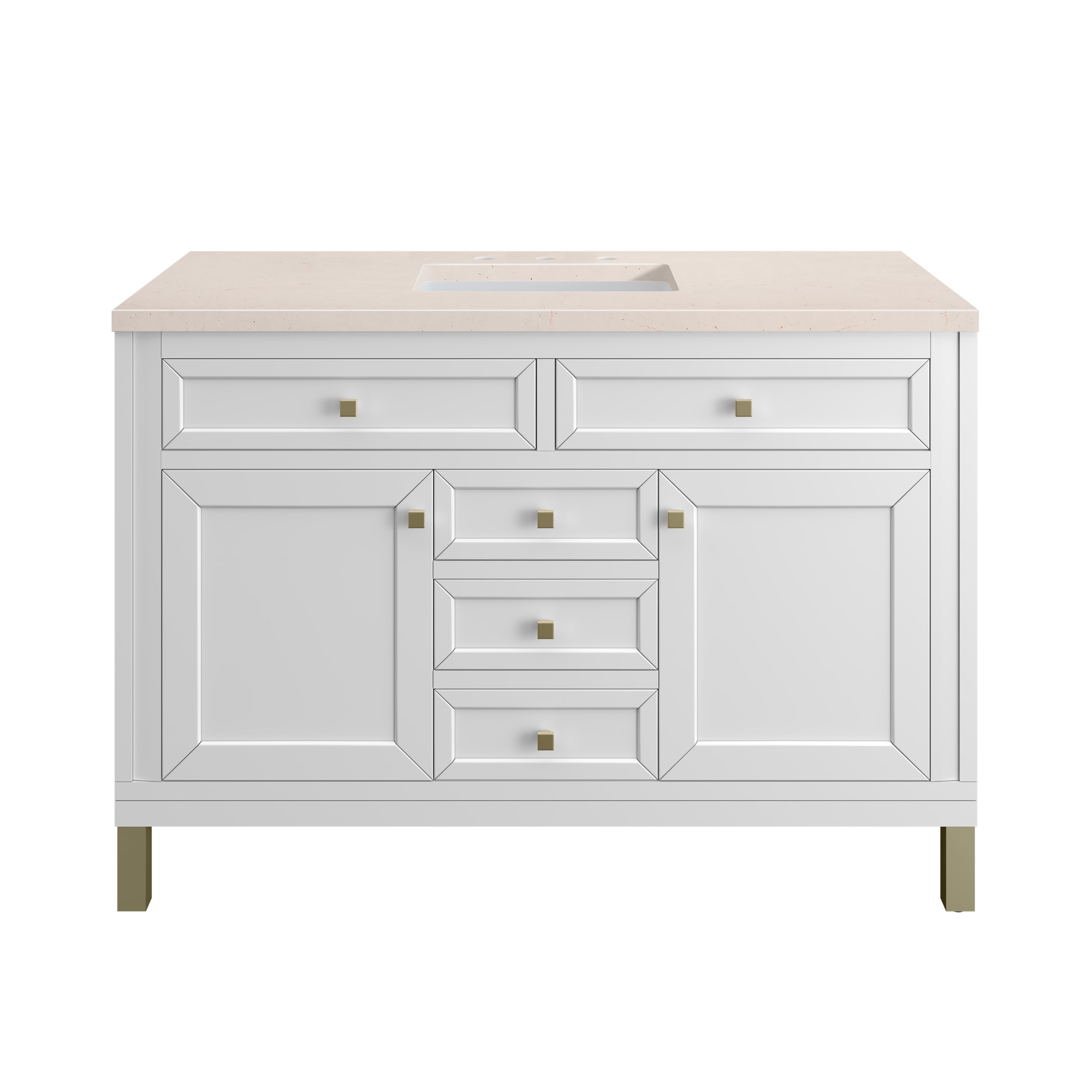 Chicago 48 Inch Single Bathroom Vanity Set - Glossy White Finish with 3CM Eternal Marfil Stone Top | Perfect for Modern Home Bathroom Renovation & Small Space Design