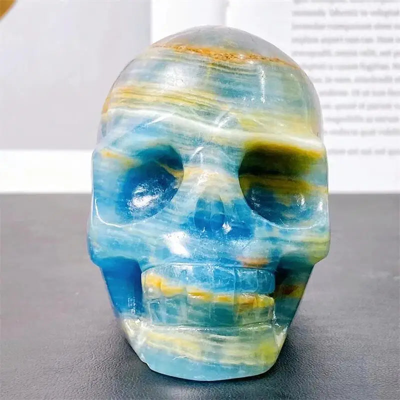 7.5CM Natural Blue Onyx Skull Crystal Carving - Healing Energy Stone for Meditation, Reiki & Spiritual Practices - Unique Halloween Gift & Home Decor for Altars, Office Desk or Witchcraft Supplies (1 Piece)