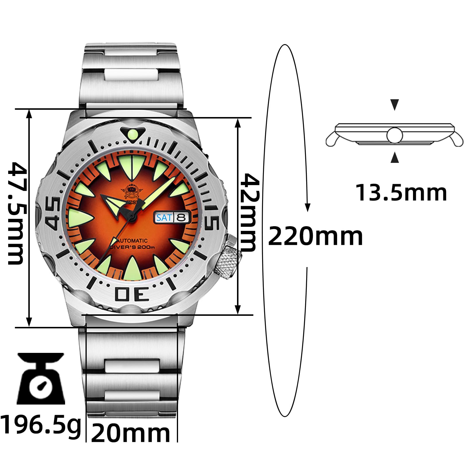 ADDIESDIVE Men's Automatic Diver Watch - 200M Water Resistant, Stainless Steel Case, Synthetic Sapphire Crystal - Perfect for Swimming, Diving & Everyday Wear