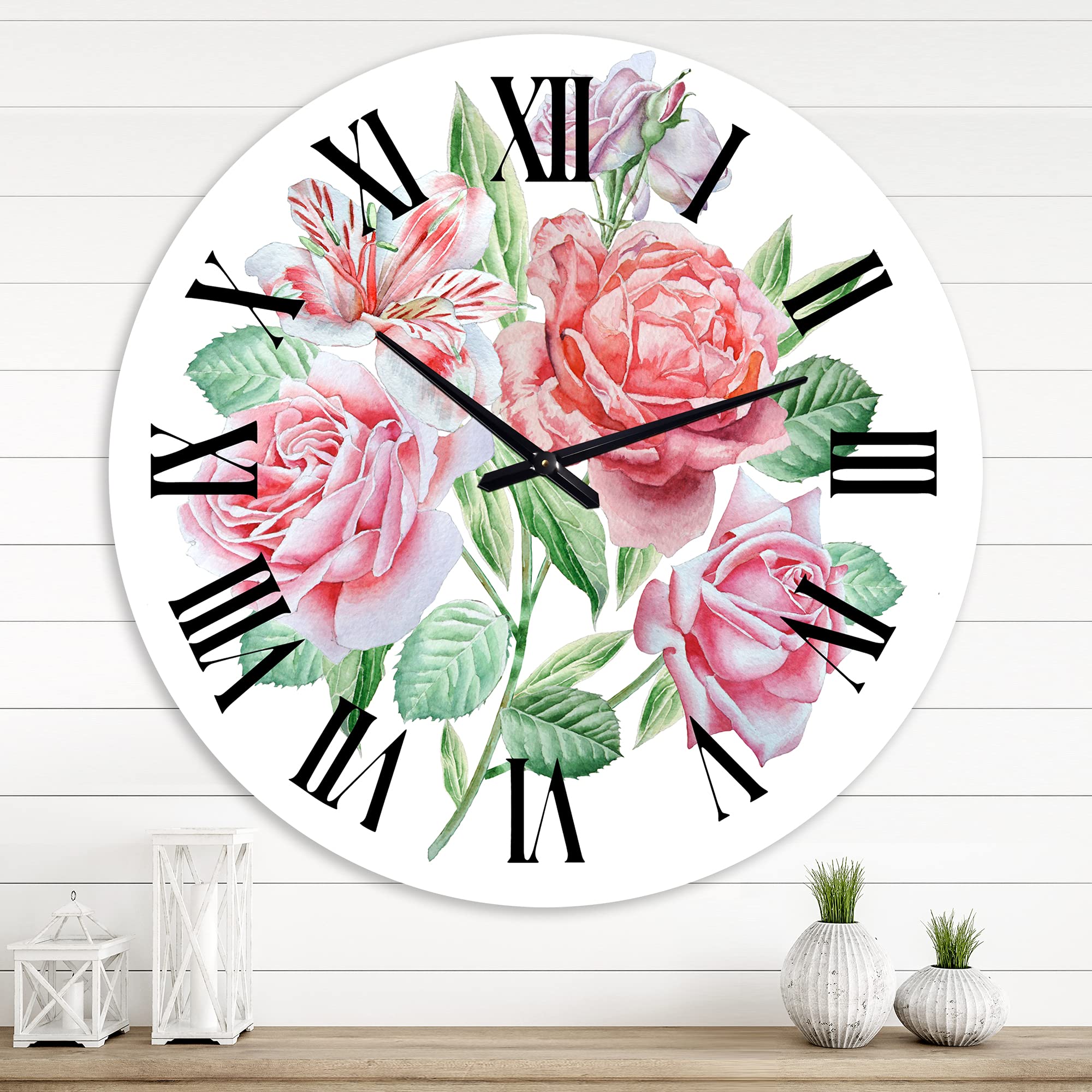 Spring Flowers Alstroemeria Rose Wall Clock - Large Traditional Floral & Botanical Wall Clock for Kitchen, Living Room, Bedroom Decor | Perfect for Home, Office & Gift Giving