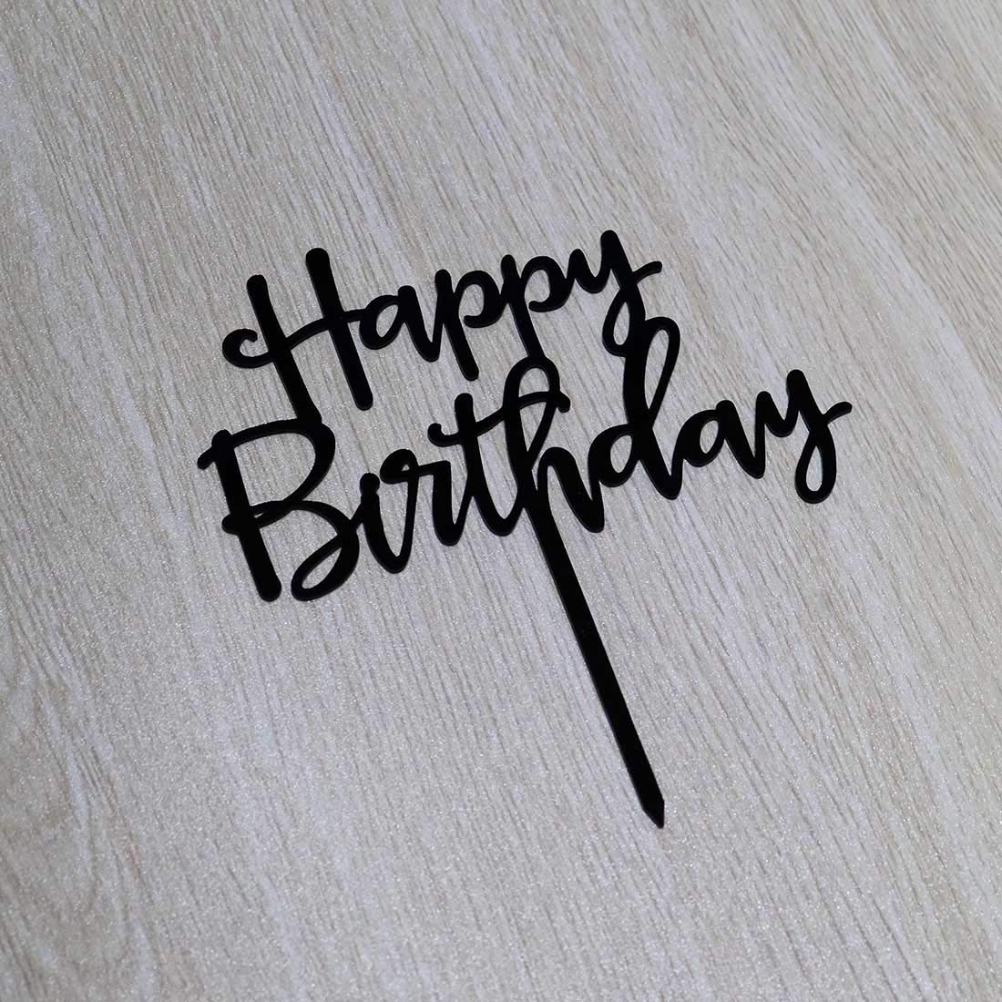 Happy Birthday Cake Topper - Elegant Black Acrylic Party Decorations for Birthday Cakes | Perfect for Wedding, Anniversary & Celebration Cakes