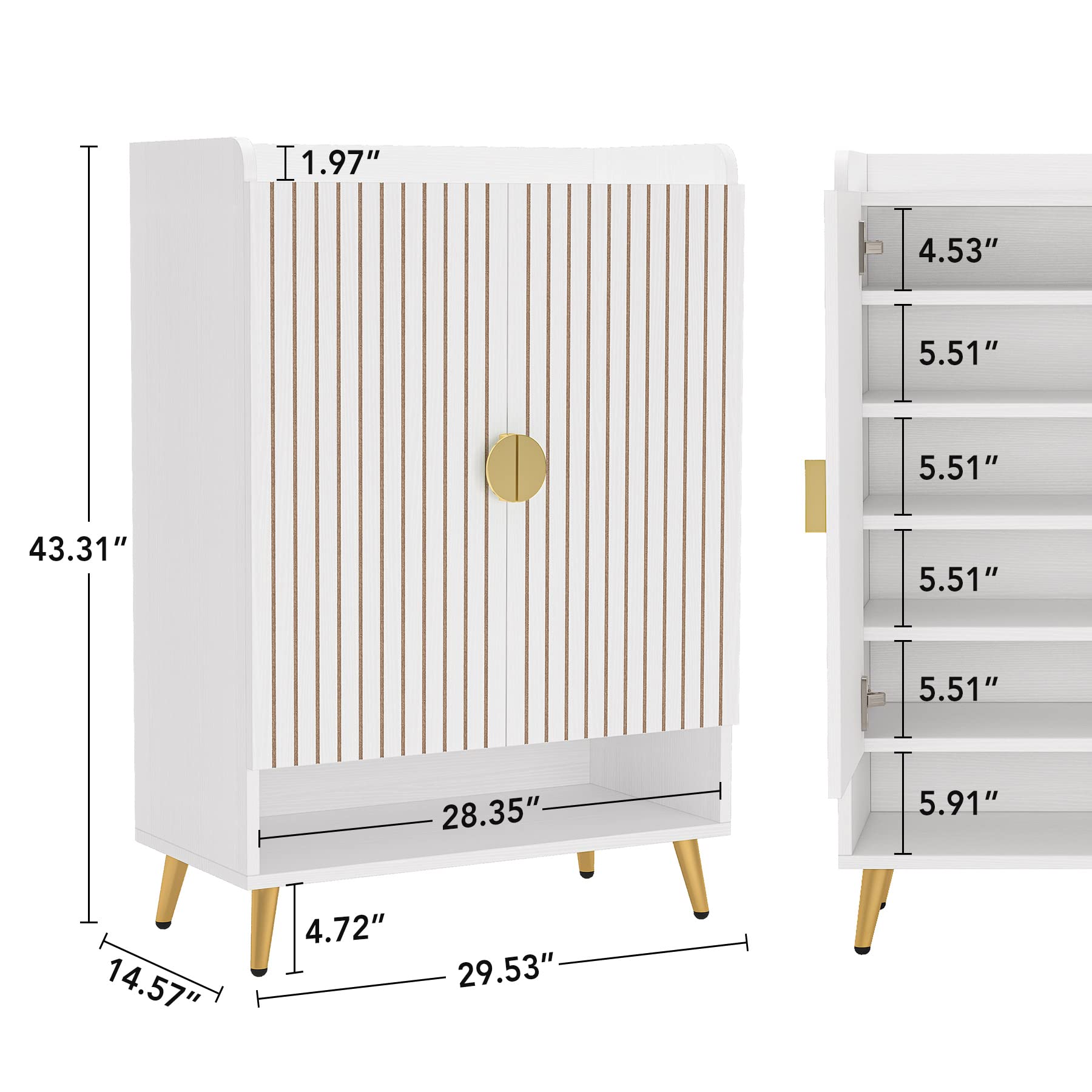 Tribesigns 6-Tier Wooden Shoe Storage Cabinet with Adjustable Shelves & Doors - White & Gold Entryway Organizer for Hallway, Closet, Living Room | Space-Saving Shoe Rack for Small Apartments & Home Decor