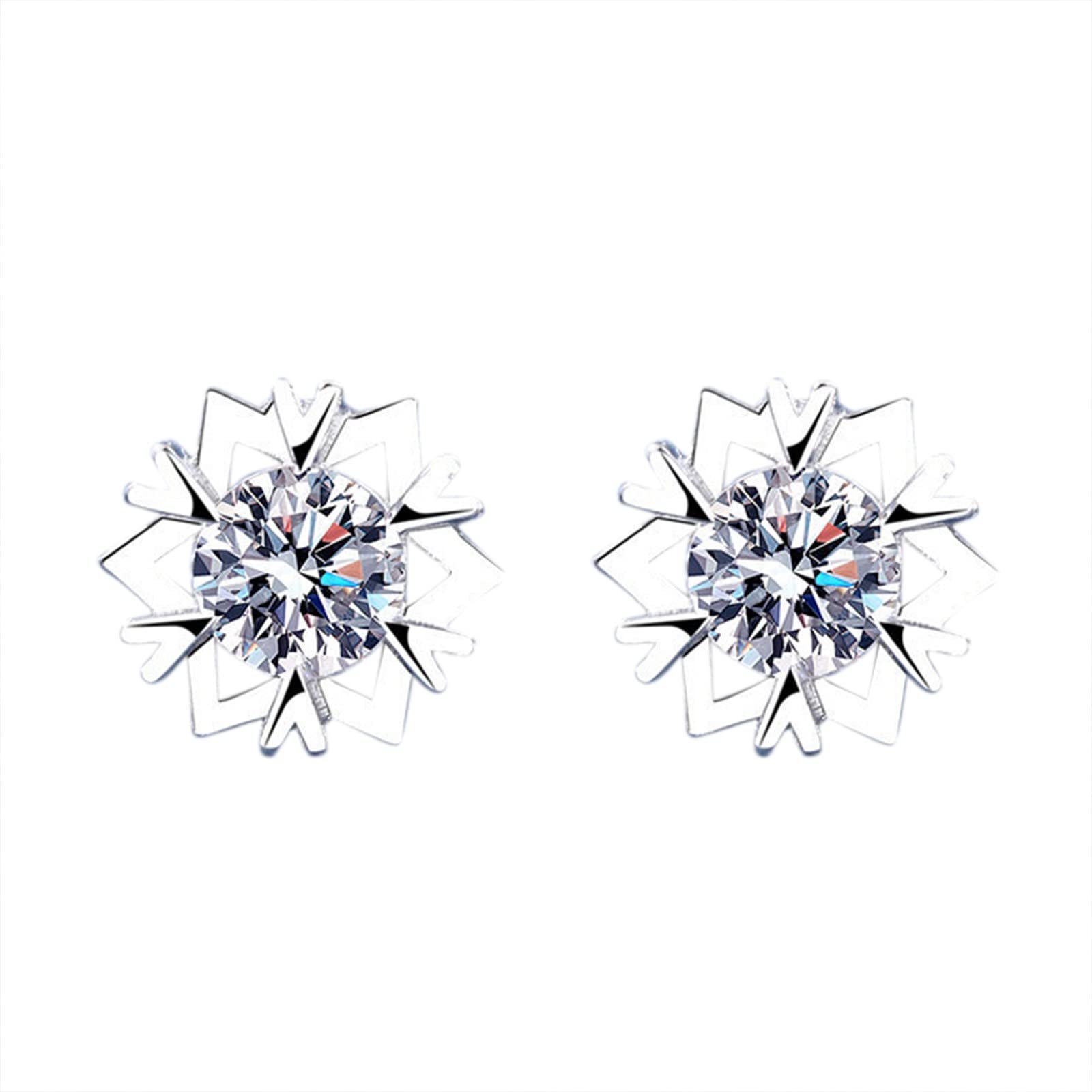 Snowflake Diamond Stud Earrings for Women - Elegant Winter Jewelry Gift for Christmas, Party & Holiday Occasions