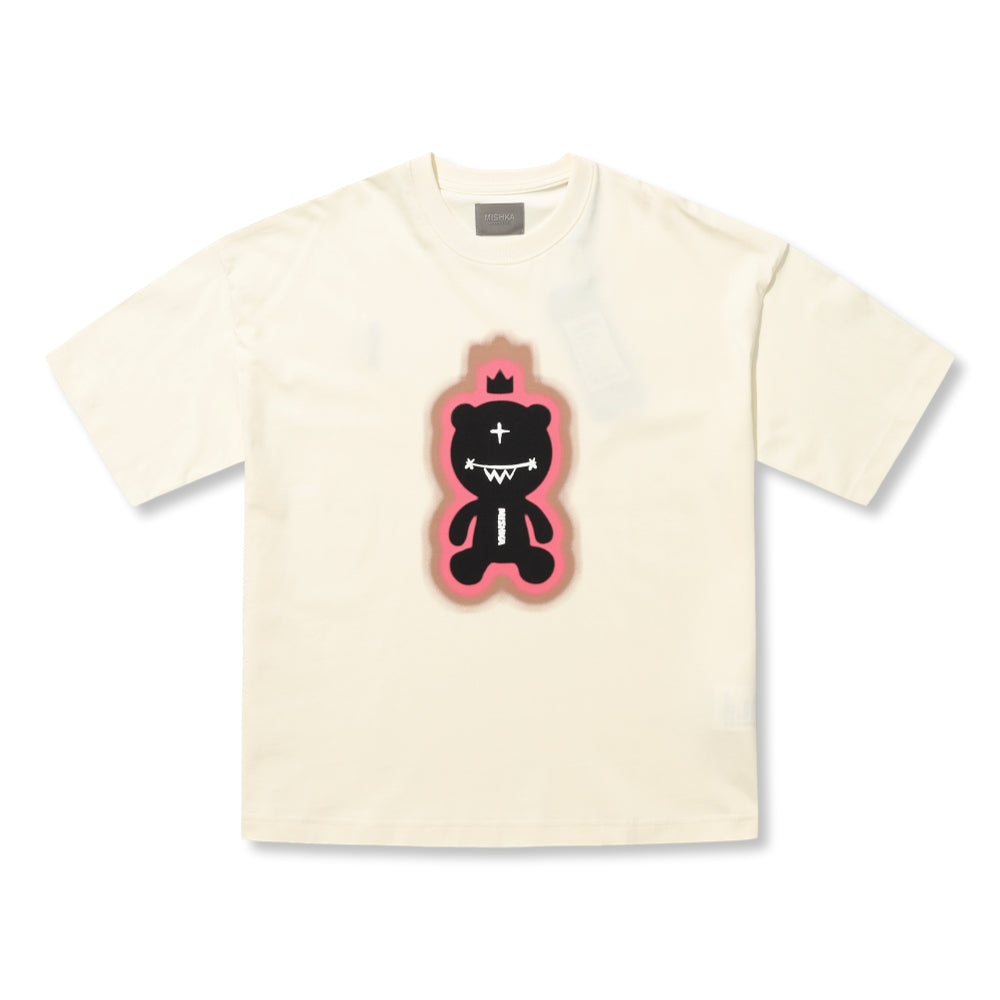 MISHKA W Bear Printed T-Shirt Cream - Stylish Graphic Tee for Women, Casual Streetwear, Perfect for Everyday Wear & Outings