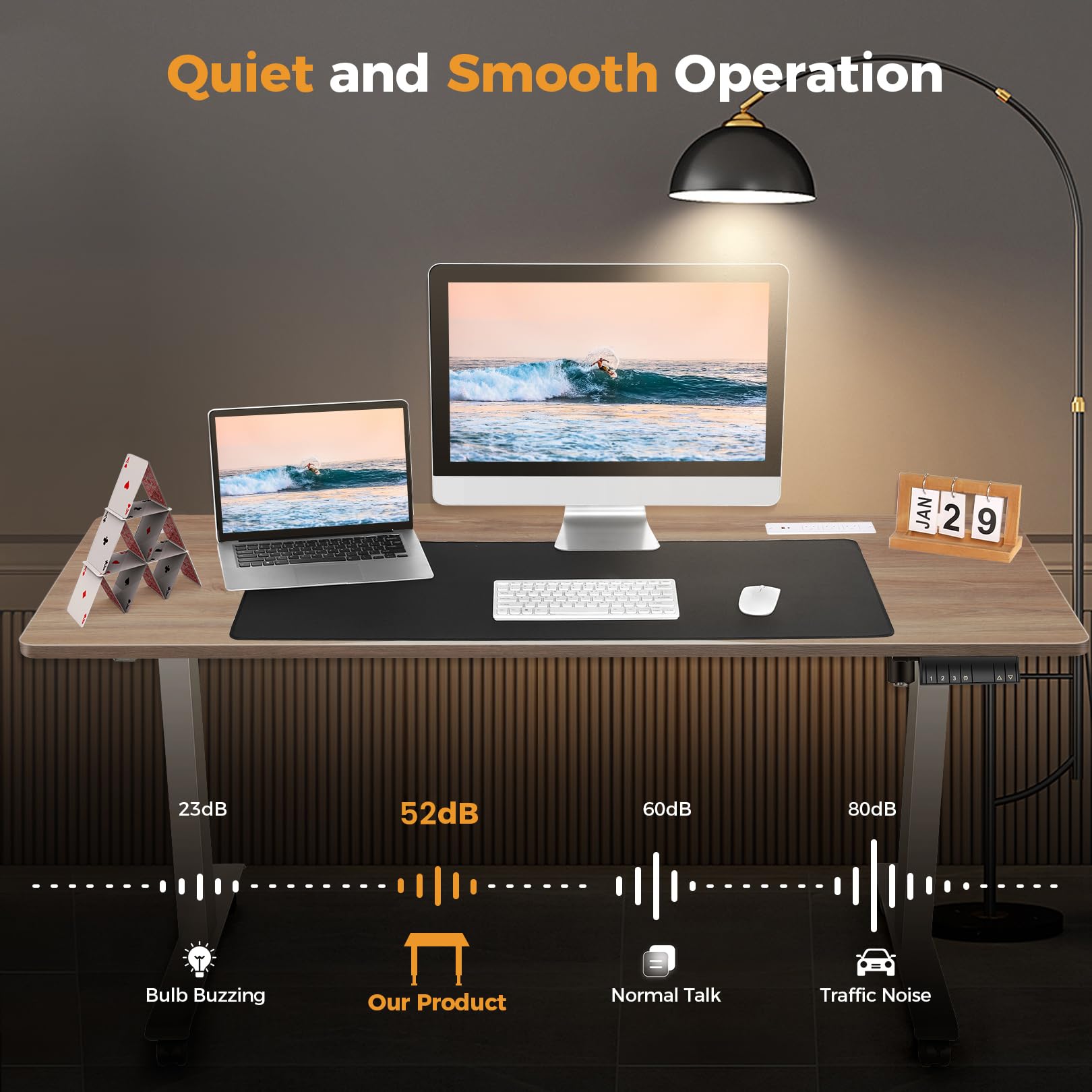 Adjustable Height Electric Standing Desk 70 x 27 Inches - Sit Stand Home Office Desk with Memory Preset & Wheels, Rustic Oak Finish for Computer Workstation - Perfect for Remote Work, Gaming & Ergonomic Workspace Setup