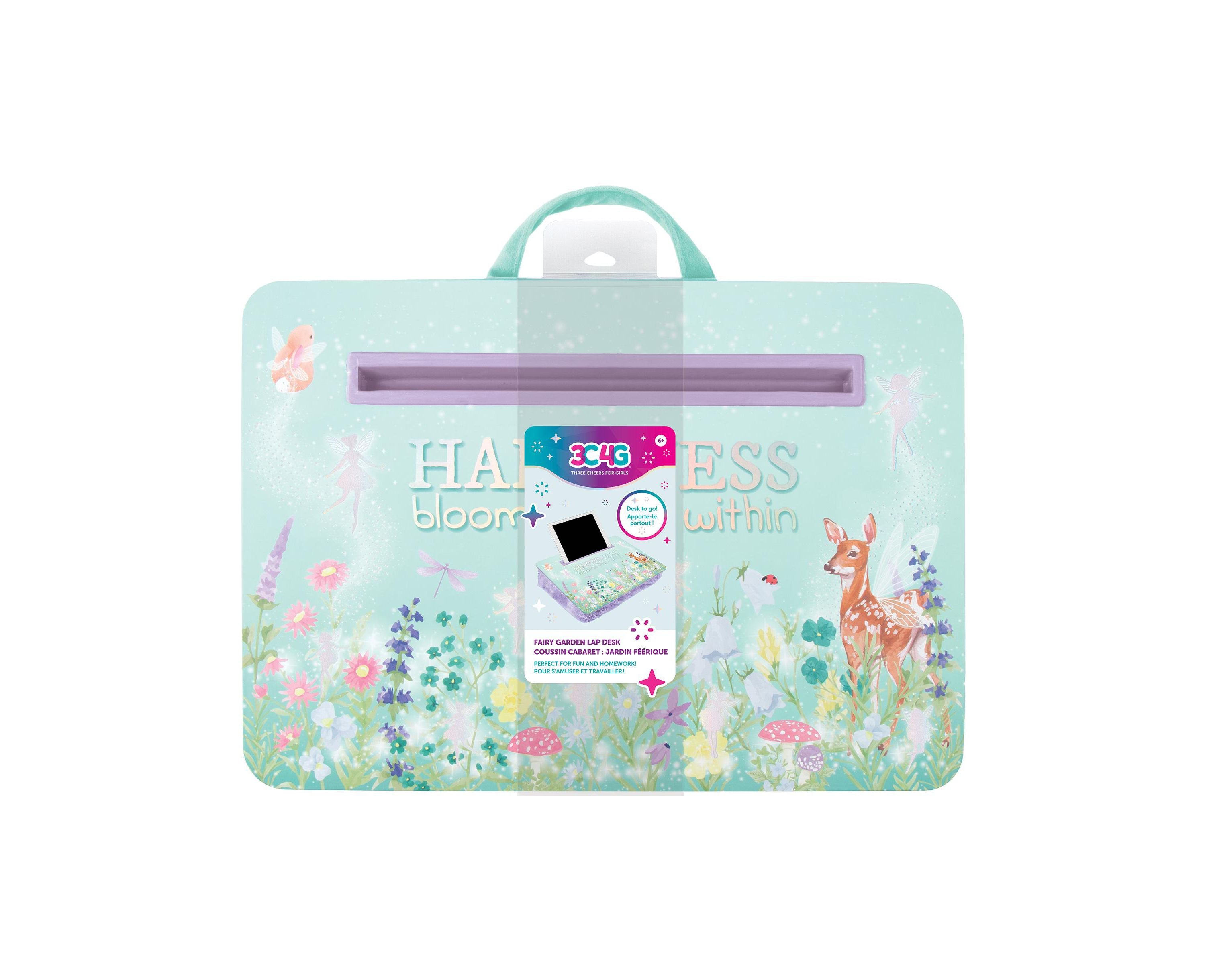 3C4G Fairy Garden Plush Lap Desk - Portable Laptop Workstation with Cushion (Green & Purple) for Home Office, Bed, Sofa & Car Use