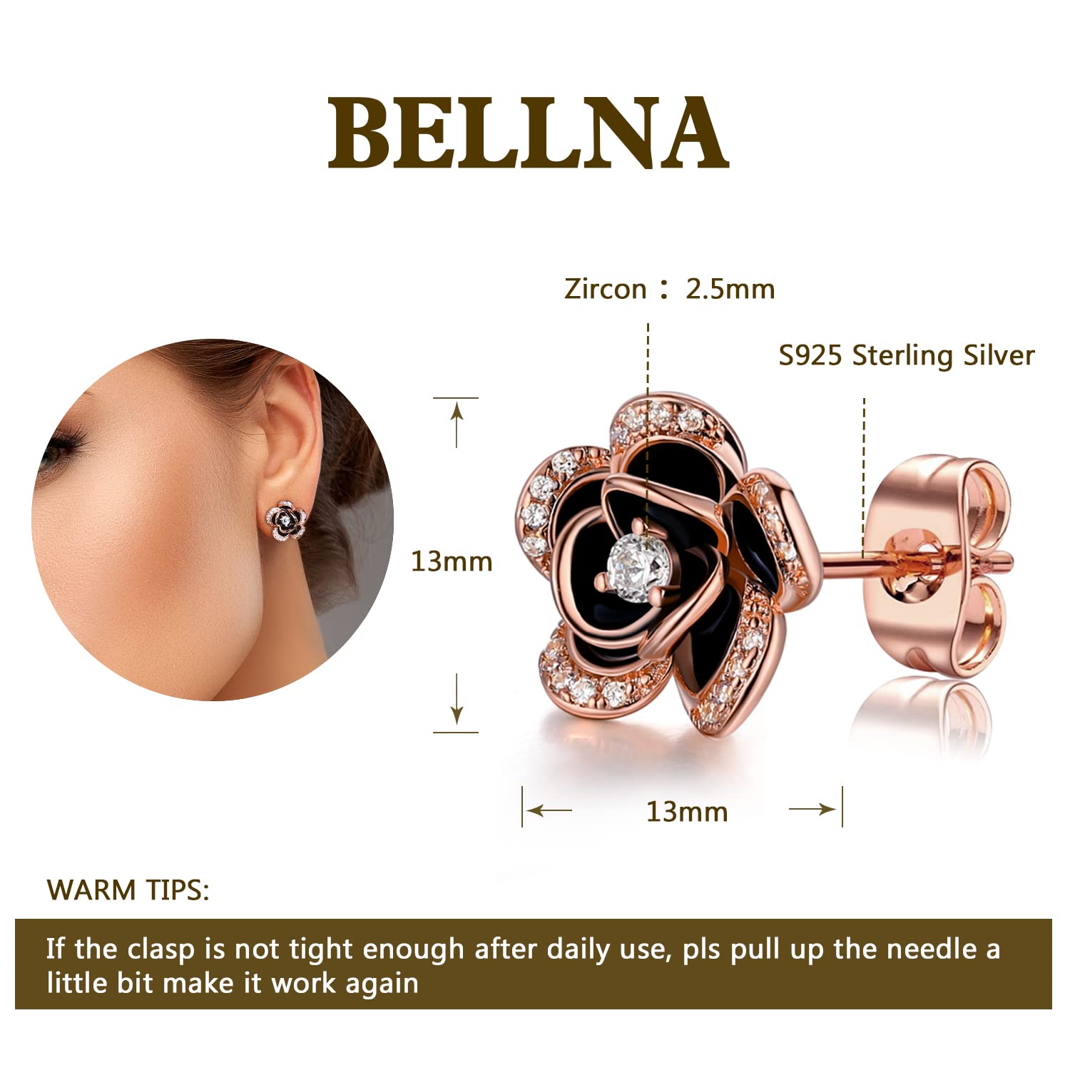 14K Gold Rose Flower Sterling Silver Stud Earrings for Women - Dainty Rose Gold Floral Pearl Earrings | Hypoallergenic, Nickel Free Jewelry Gift for Her | Perfect for Weddings, Date Nights & Special Occasions