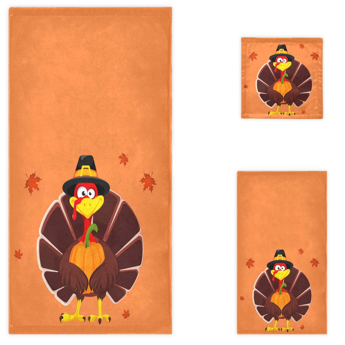 Thanksgiving Turkey Pumpkin Soft Luxury Towel Set - 1 Bath Towel, 1 Hand Towel, 1 Washcloth | Cute Holiday Decor for Bathroom, Kitchen, Gym, Spa & Beach | Perfect for Thanksgiving Home Decor & Gift Giving