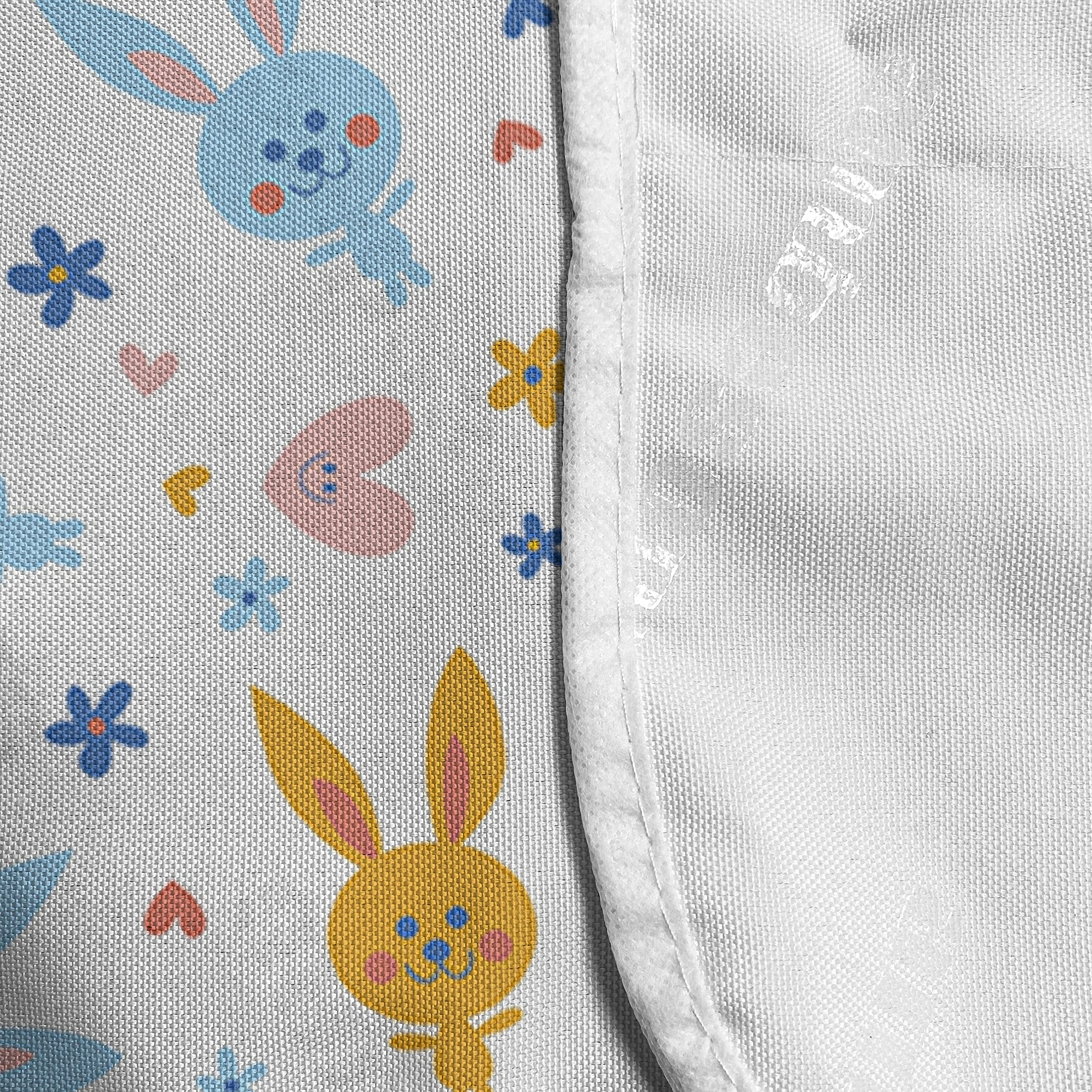 Ambesonne Pastel Microwave Cover - Cute Bunnies, Flowers & Hearts Cartoon Design - Waterproof Kitchen Organizer with Pockets - 36