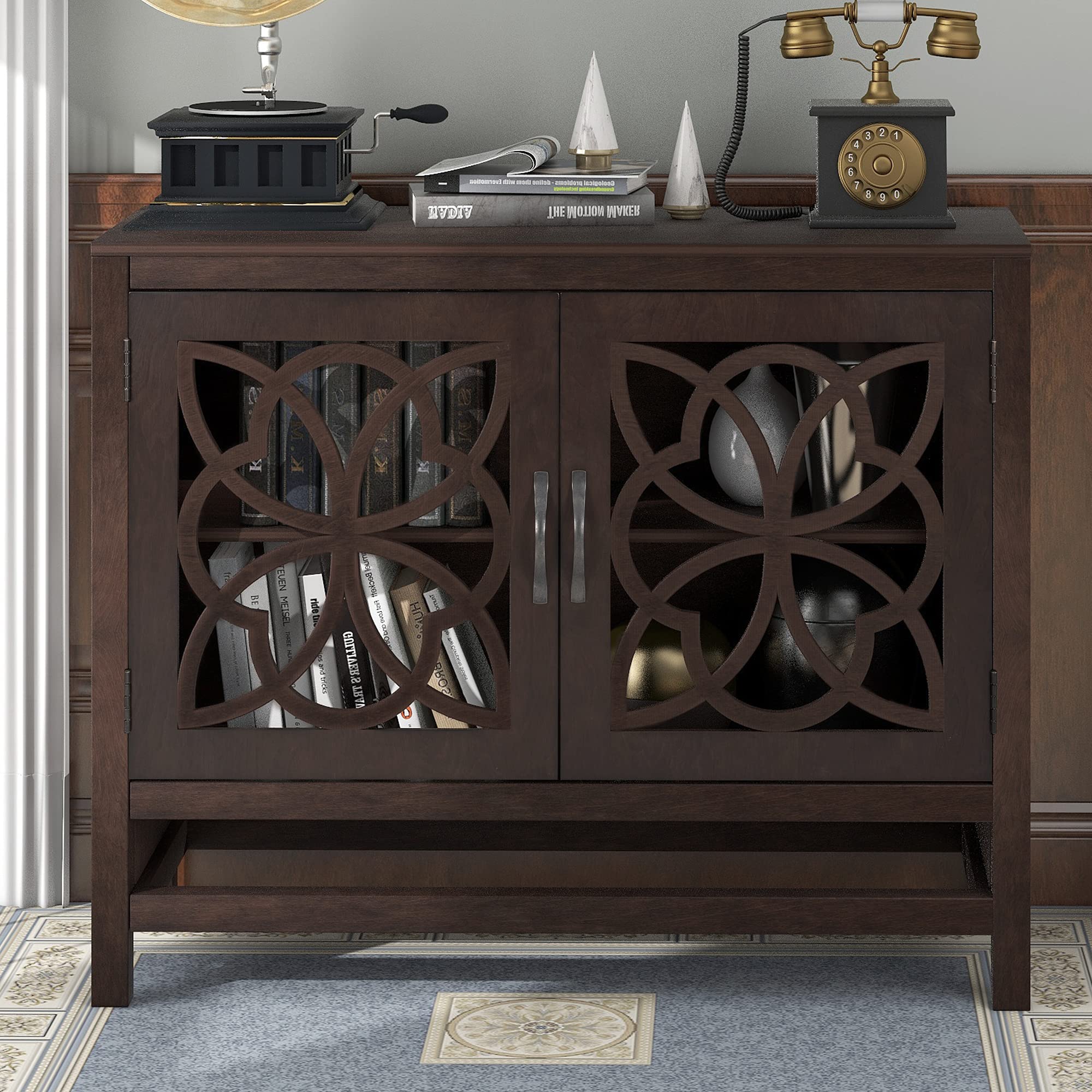 Solid Wood Storage Cabinet with Doors & Adjustable Shelf - 39.4