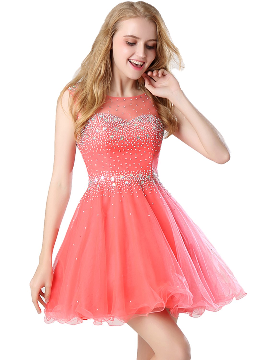 Sarahbridal Women's Short Tulle Beaded Homecoming Dress - Elegant Prom Party Gown with Sparkling Details | Perfect for Homecoming Dances, Prom Nights, Cocktail Parties & Special Occasions
