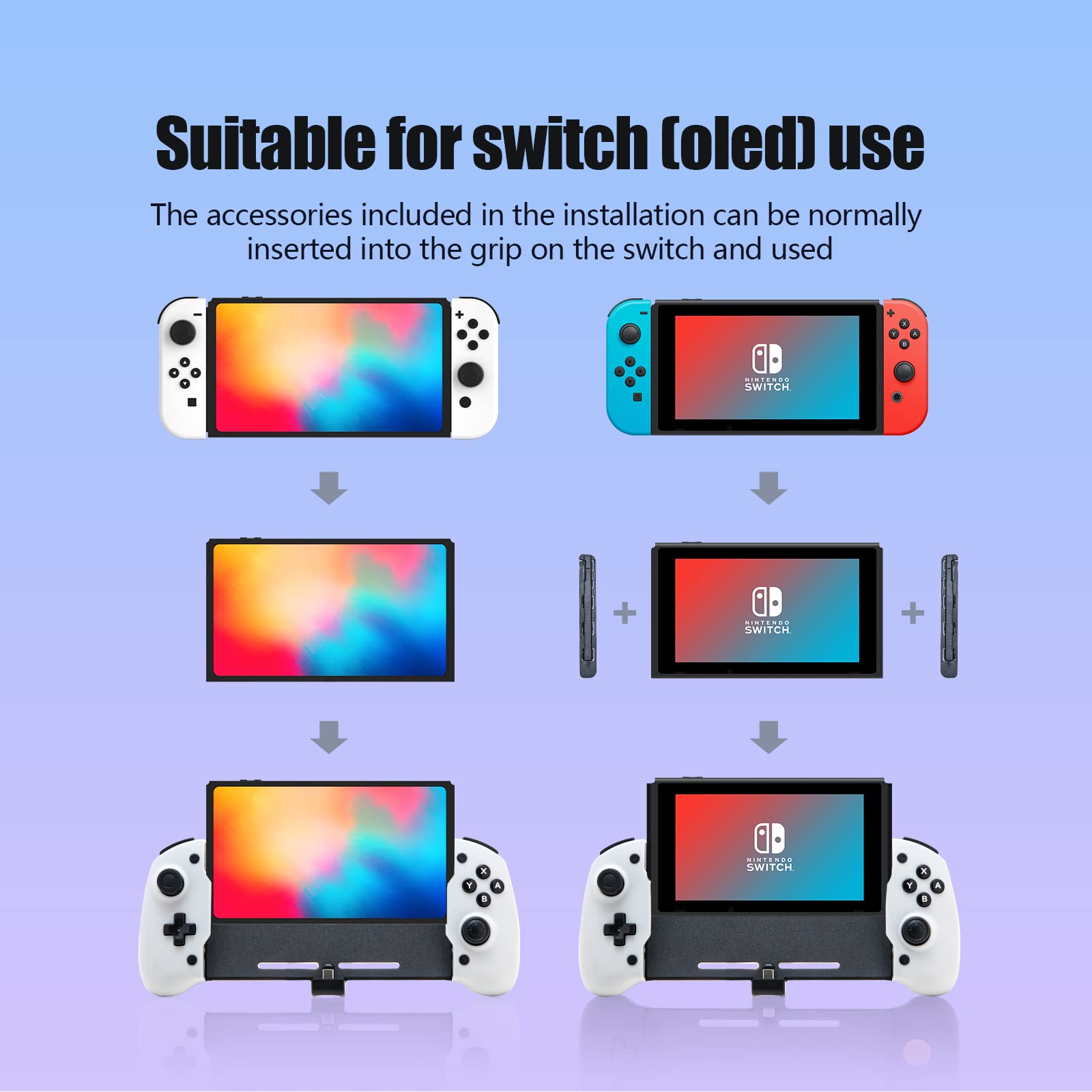 ECHZOVE Switch OLED Controller Grip - 6-Axis Gyro Gravity Sensor & Dual Motor Vibration Compatible with Nintendo Switch/OLED - Perfect for Gaming, Travel & Family Entertainment