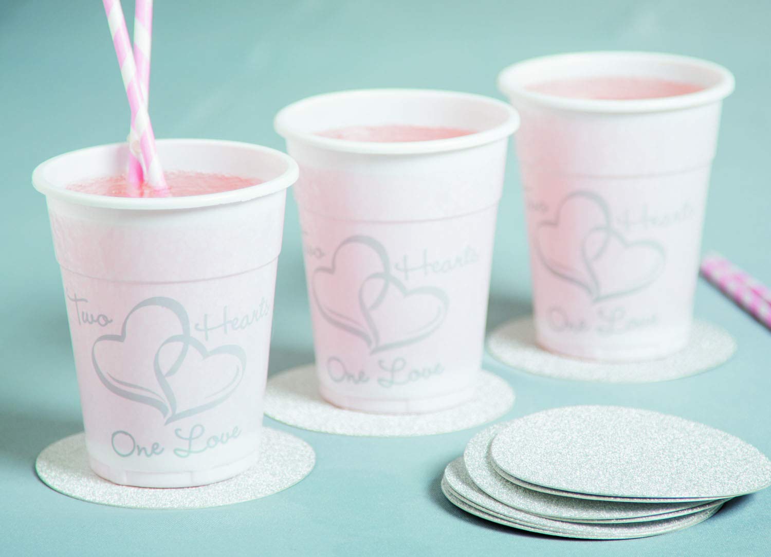 50 Pack 16oz Plastic Disposable Wedding Cups with Heart Design - Perfect for Wedding Receptions, Bridal Showers, and Romantic Parties