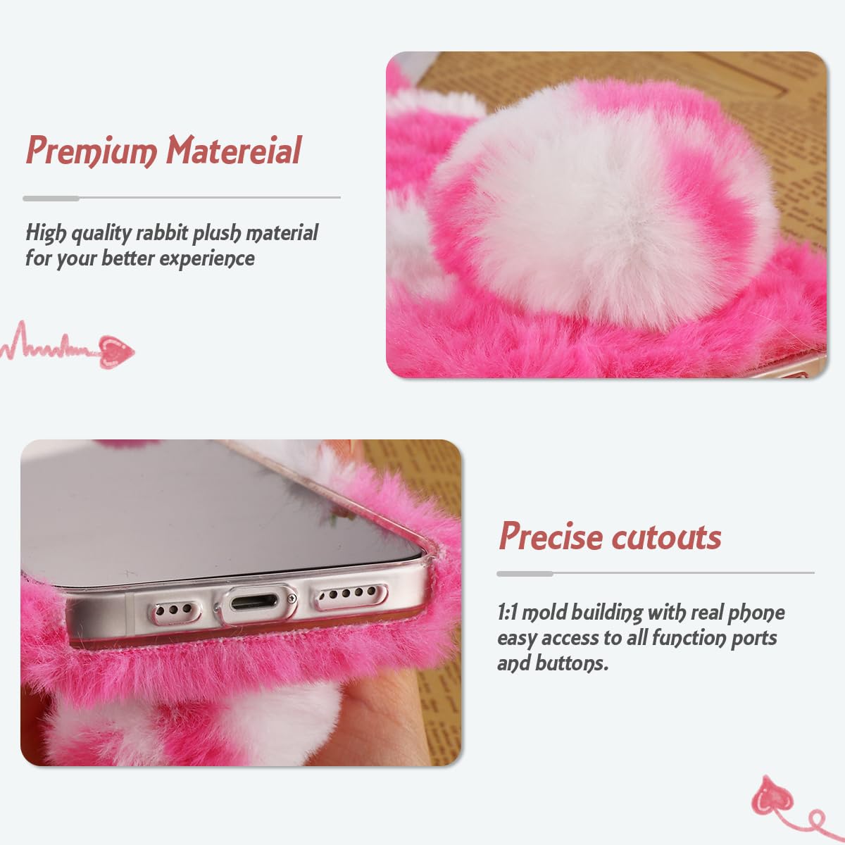 Mikikit Cute Plush Rabbit Fur Phone Case for iPhone 11 - Soft Pink Fluffy Protective Cover with Comfortable Grip | Perfect Gift for Girls, Women & Teens | Ideal for Daily Use, Travel & Photo Shoots