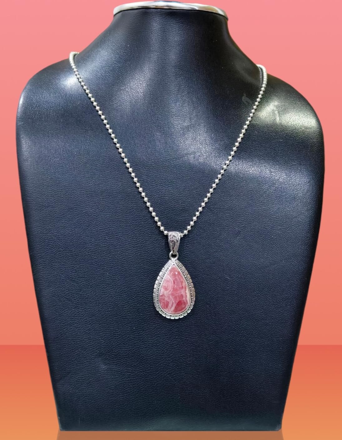 925 Sterling Silver Pendant Necklace for Women & Men - Genuine Rhodochrosite Gemstone Tribal Design Handmade Jewelry - Perfect Gift for Birthday, Anniversary & Special Occasions