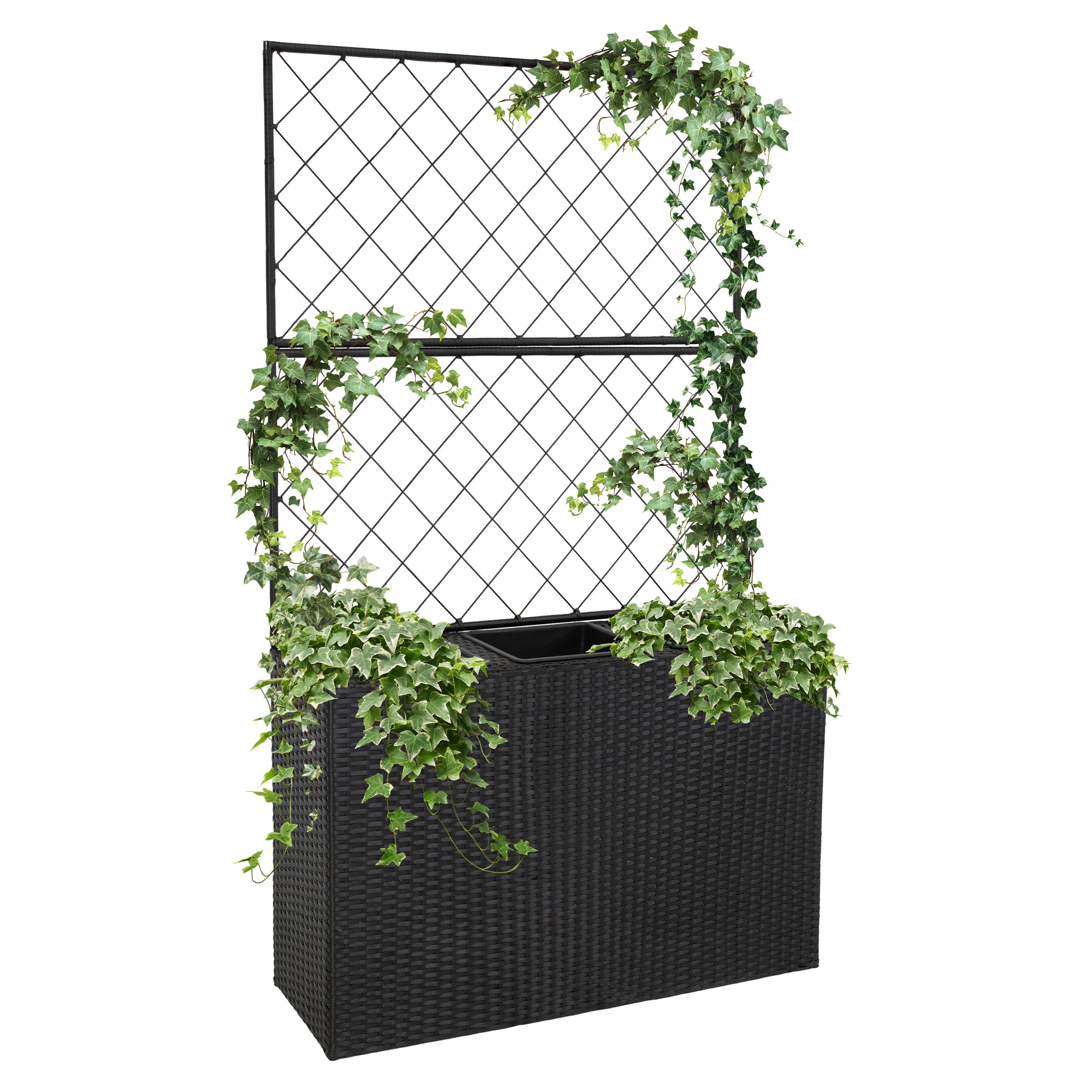 Sunnydaze 3-Section Black Wicker Planter Box for Indoor Outdoor Garden, Patio, Balcony Decor - Perfect for Flowers, Herbs, and Plants
