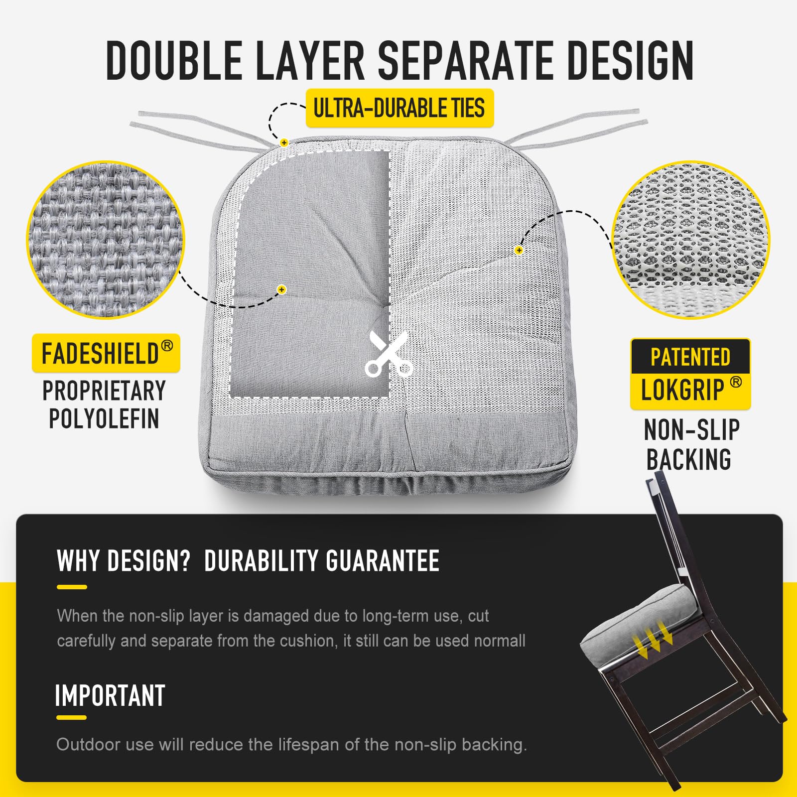 **SUNROX LokGrip Non-Slip Gel Memory Foam Chair Cushions – Set of 6 (17