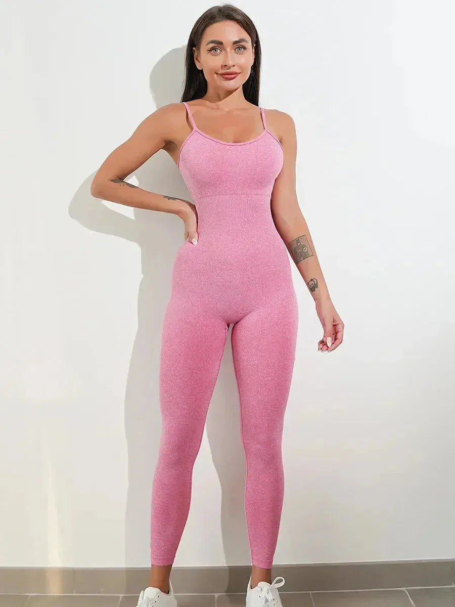 Seamless Yoga Jumpsuit for Women - High Waisted Workout Leggings with Hip Lifting Straps, Gym Bodysuit & Running Tracksuit for Fitness, Yoga & Sports | Perfect for Yoga Studio, Gym Workouts & Running