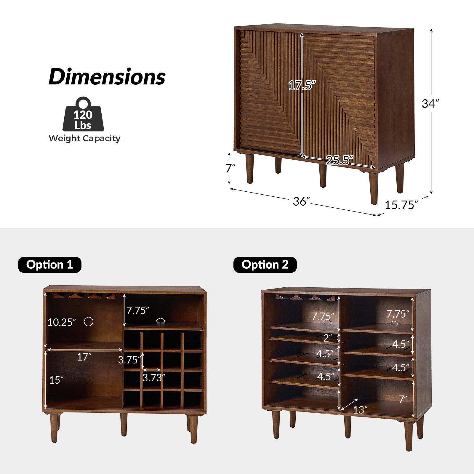 Archie 34-Inch Tall 2-Door Multifunctional Bar Cabinet with Adjustable Shelves - Modern Home Bar Storage for Living Room, Dining Room or Office (Optional Styles Available)