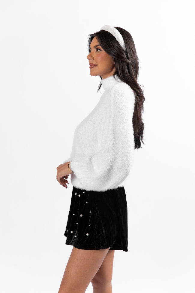 Beyond Me Women's White Fuzzy Turtleneck Sweater - Soft Winter Knit Pullover for Christmas & Holiday Outfits - Cozy Casual Office Wear & Date Night Fashion