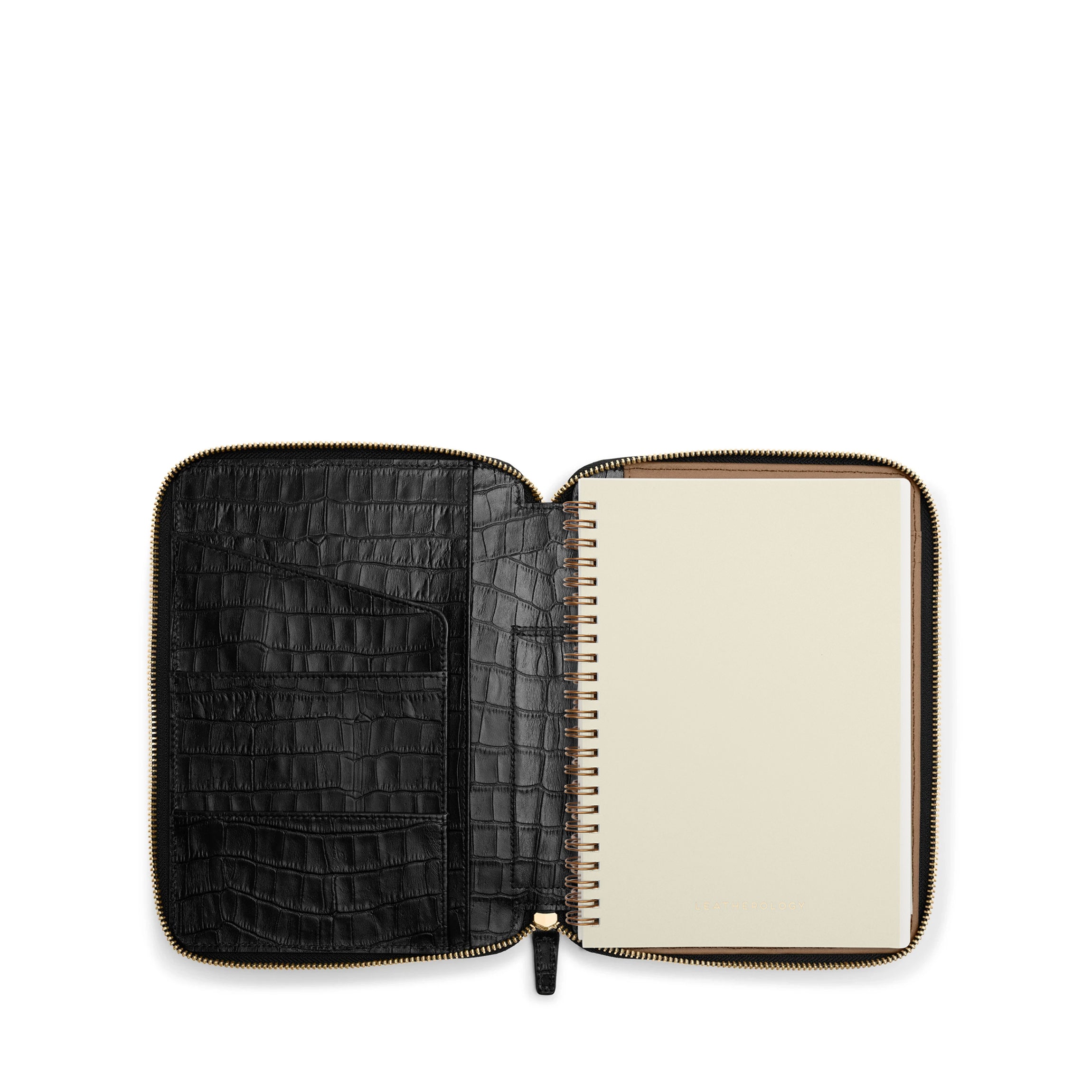 Premium A5 Zippered Spiral Notebook - Black Crocodile Pattern Leather Cover, Lined Journal for Writing, Note Taking, School & Office Use, Perfect Gift for Students & Professionals