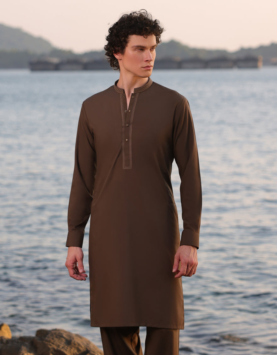 Stylish Blended Brown Kurta Trouser by J. Junaid Jamshed - Perfect for Eid, Weddings & Casual Wear