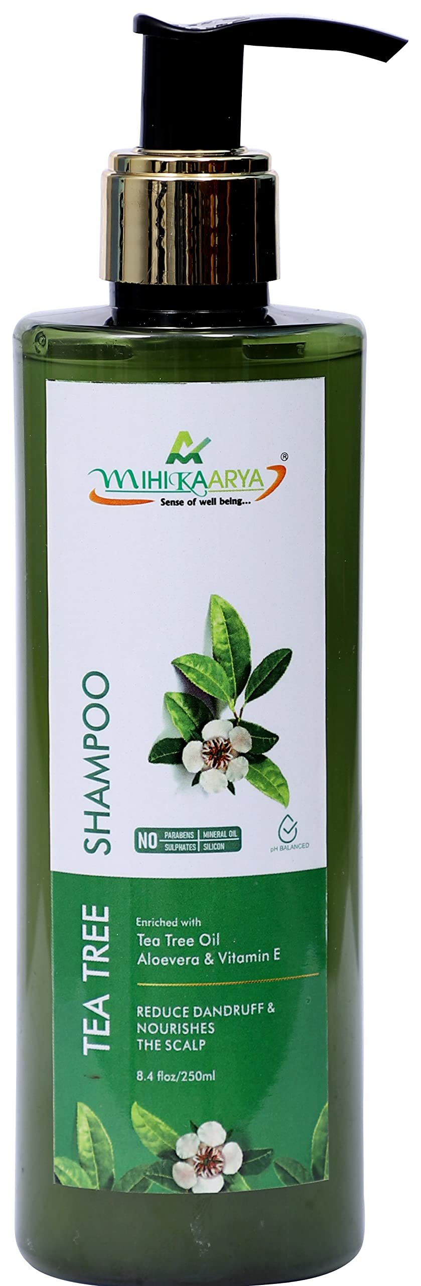 Mihikaarya Tea Tree Shampoo for Scalp Care - 8.5oz (250ml) - Anti Dandruff & Itchy Scalp Relief - Refreshing Clarifying Shampoo for Men & Women - Perfect for Daily Use & Sensitive Scalp