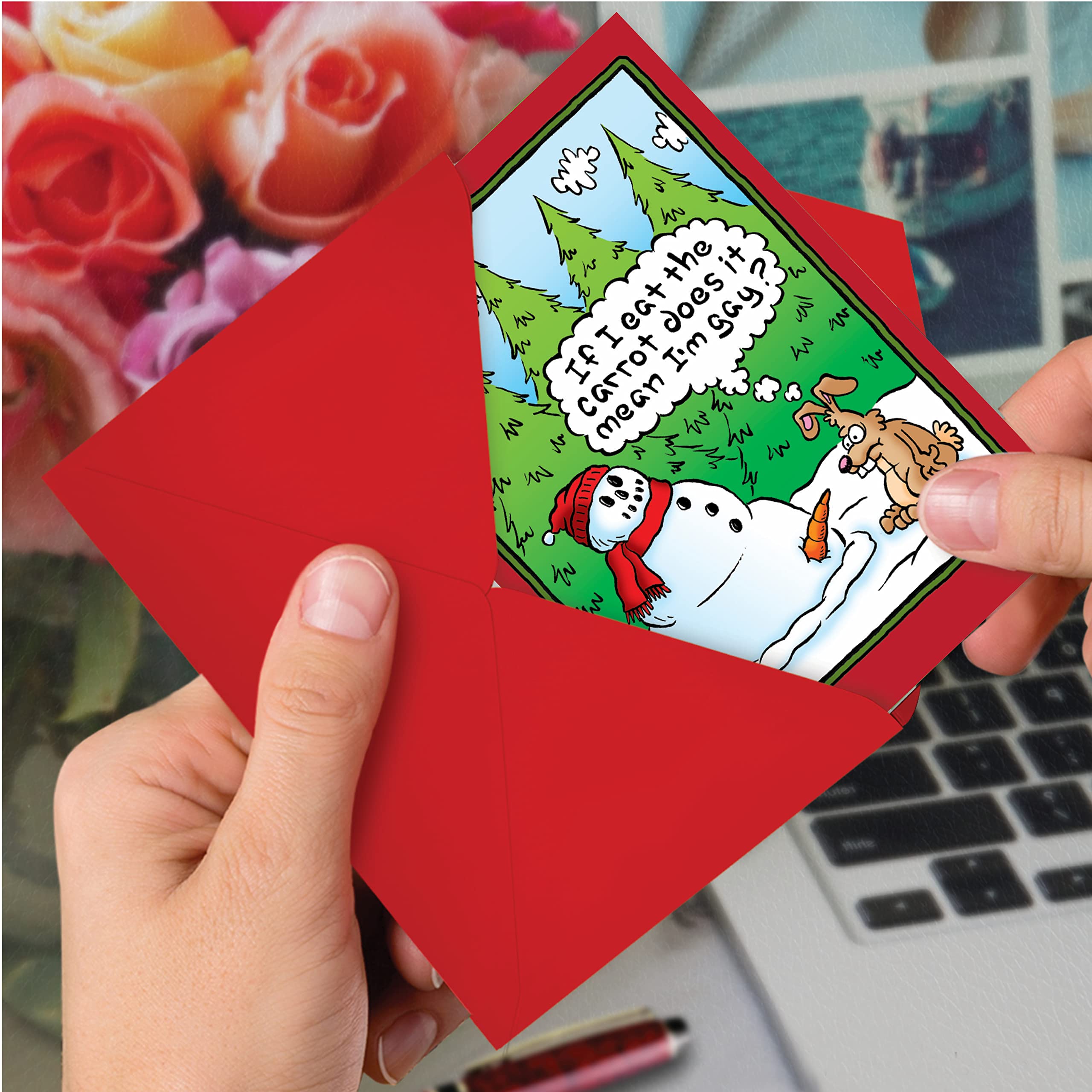 NobleWorks Box of 12 Funny Christmas Cards - Festive Holiday Greeting Cards with Carrot Design (1 Design, 12 Cards) - Perfect for Office Parties, Family Gatherings & Secret Santa Exchanges