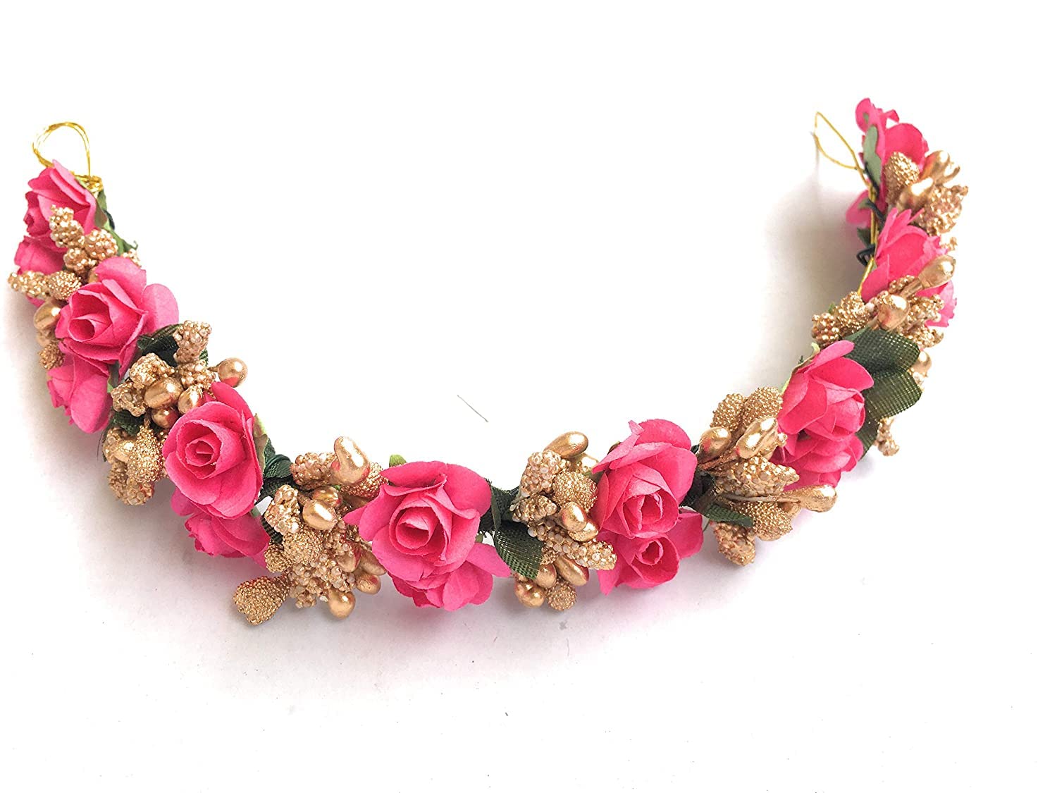 Vanshika Women's Pink Fabric Juda Maker Flower Gajra Hair Accessory - Indian Bridal Hair Jewelry for Weddings & Festivals