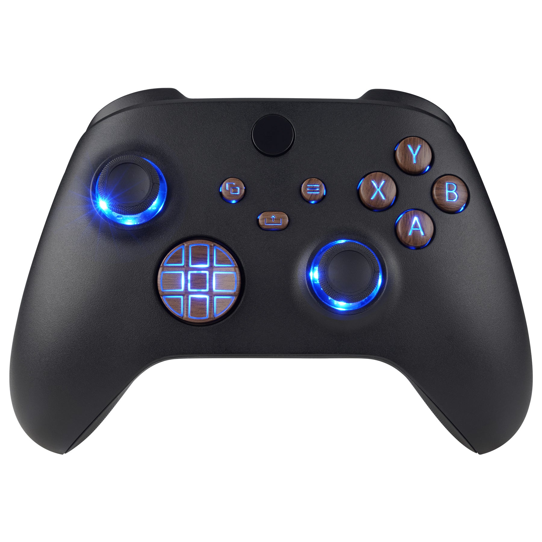 eXtremeRate Multi-Color LED Illuminated Buttons DTF Kit for Xbox Series X & S Controller - Wood Grain Design | Enhance Gaming Experience in Low Light