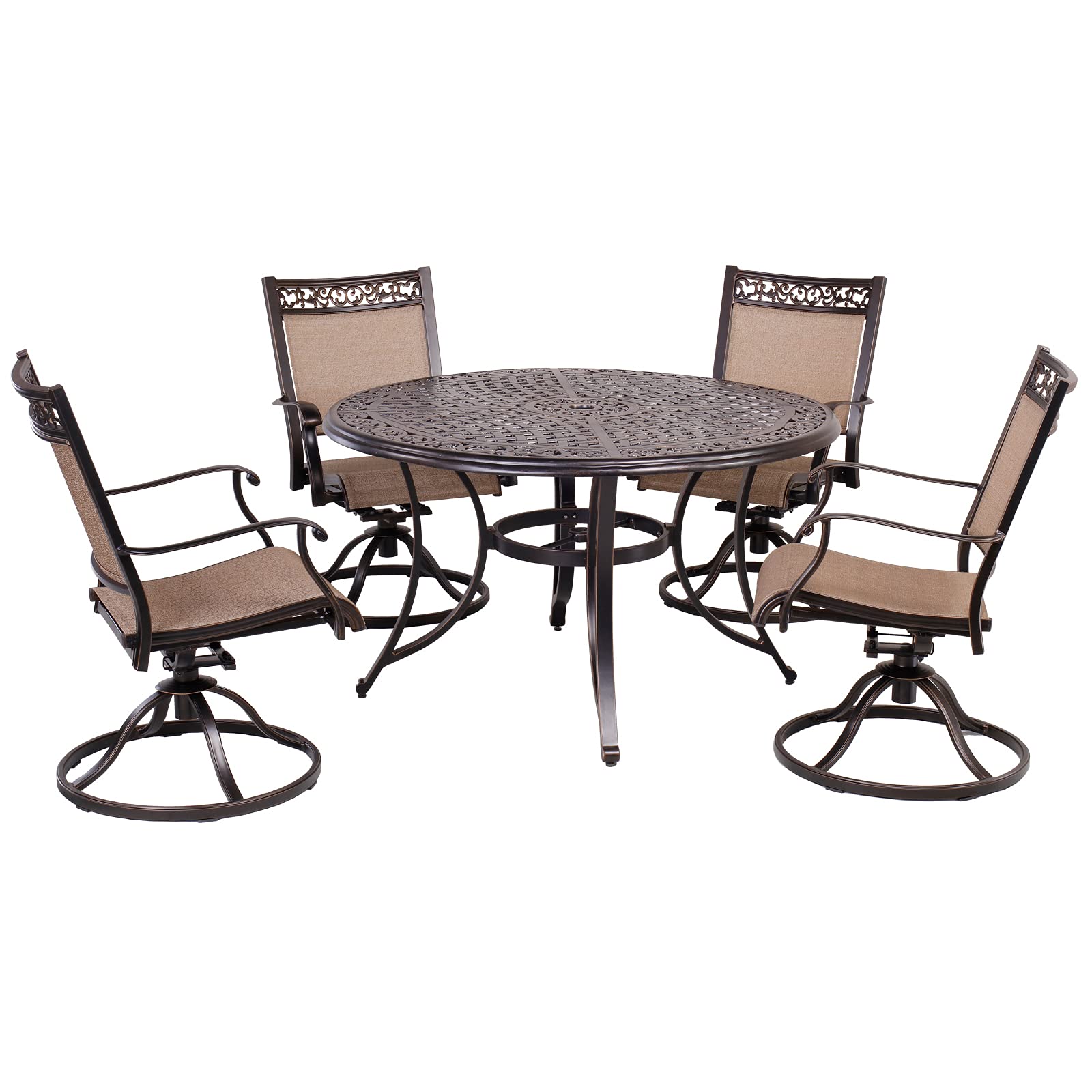 DALI 5-Piece Outdoor Patio Dining Set with Swivel Rocker Chairs & 48-Inch Round Aluminum Table – Perfect for Backyard, Garden, and Poolside Relaxation