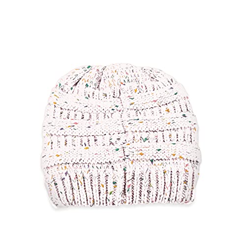 Sierra Socks Ponytail Beanie for Women & Girls - Cozy Ribbed Winter Hat with Striped Cuff - Warm Knit Hat for Cold Weather - Perfect for Outdoor Activities, Skiing, Snowboarding & Daily Winter Wear