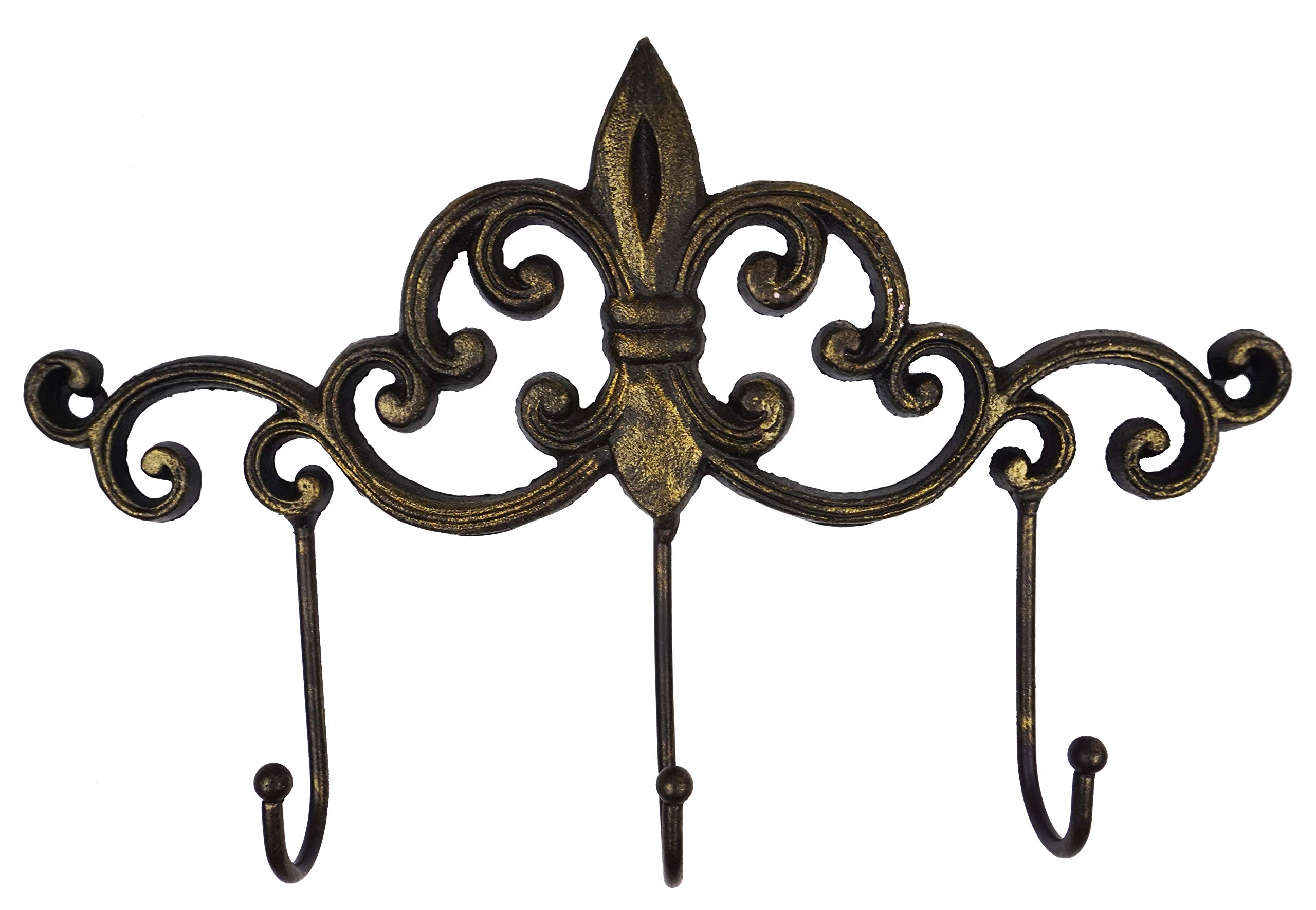 Vintage Gold Cast Iron Fleur De Lis Wall Hooks - Decorative & Sturdy for Home Decor