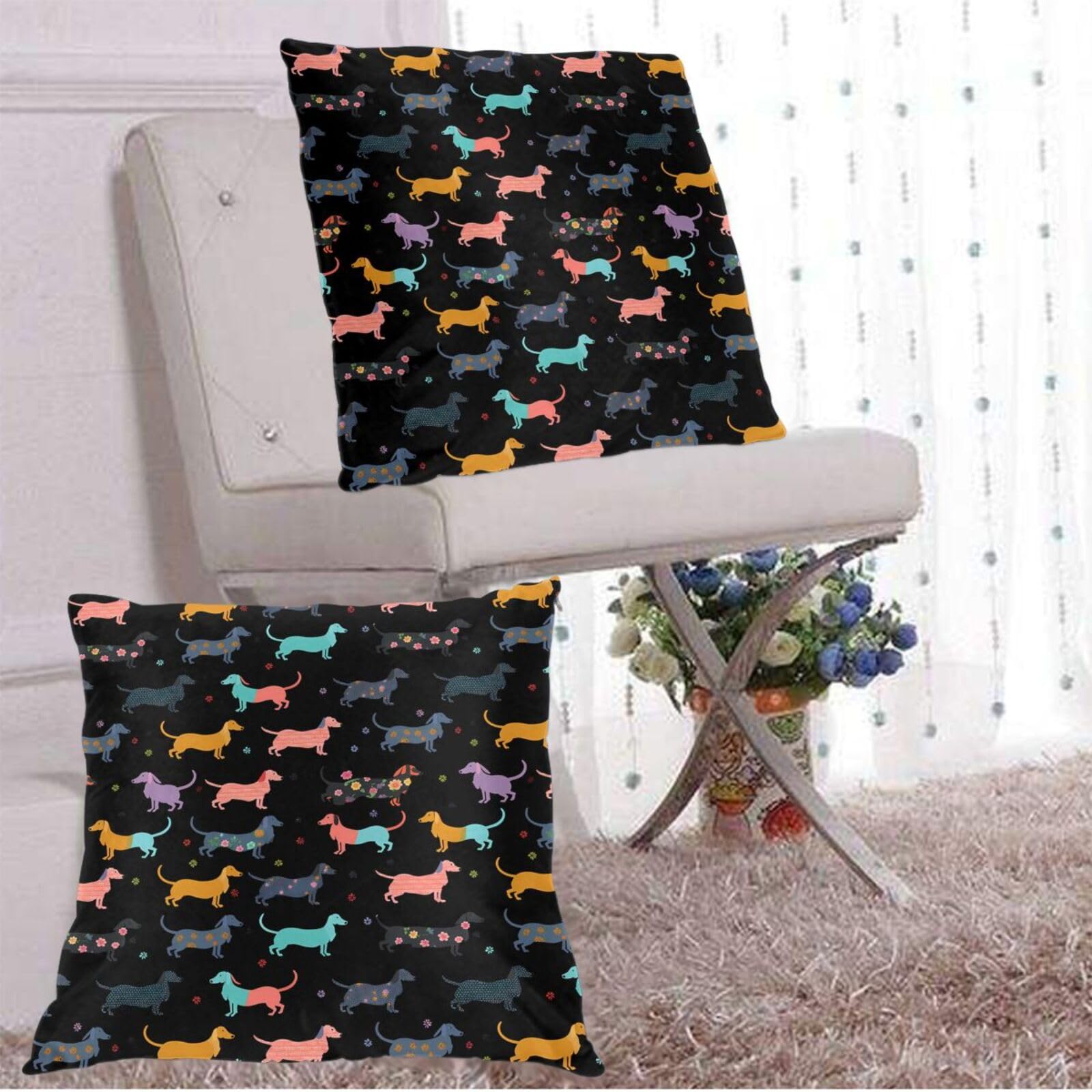 Set of 2 Dachshund Dog with Bones Decorative Square Pillow Covers 20x20 Inches - Soft Home Decor for Living Room, Bedroom & Sofa