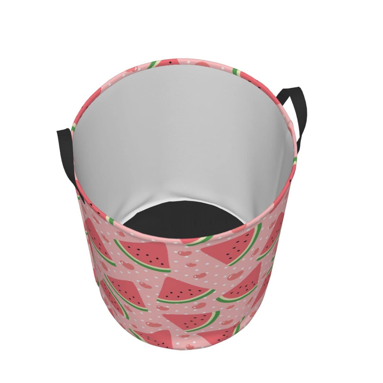 Watermelon Pink Polka Dot Collapsible Laundry Basket with Handle - Waterproof Fabric Hamper for Dirty Clothes, Toys & Bathroom Storage - Space-Saving Large Laundry Organizer Bin for Home, Dorm & Travel