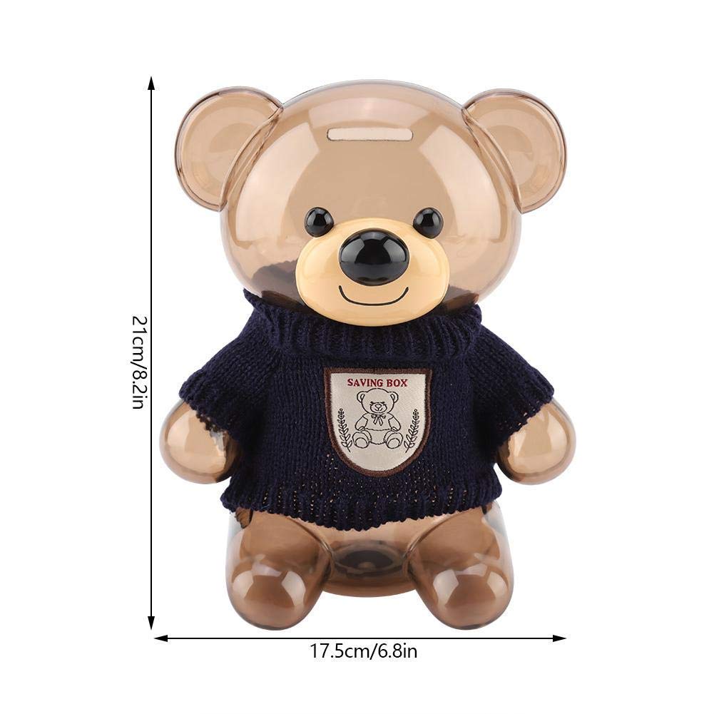 Cartoon Bear Piggy Bank - Transparent Plastic Money Box for Kids Savings, Home Decor & Gift (Blue) | Perfect for Birthday, Allowance & Financial Education