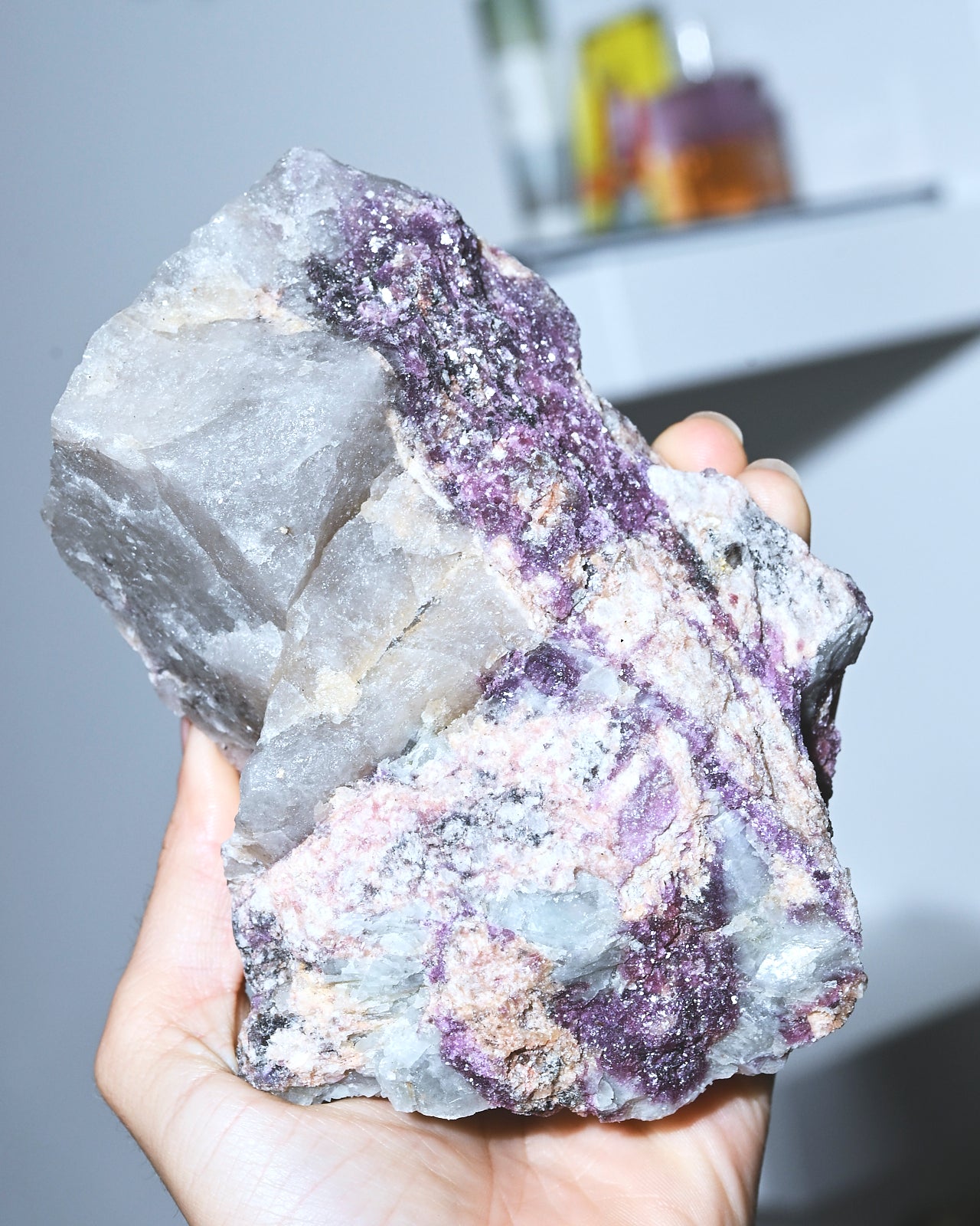 Natural Rough Lepidolite and Aquamarine Crystal Cluster - 5 Inch Healing Stone for Meditation, Reiki, and Home Decor