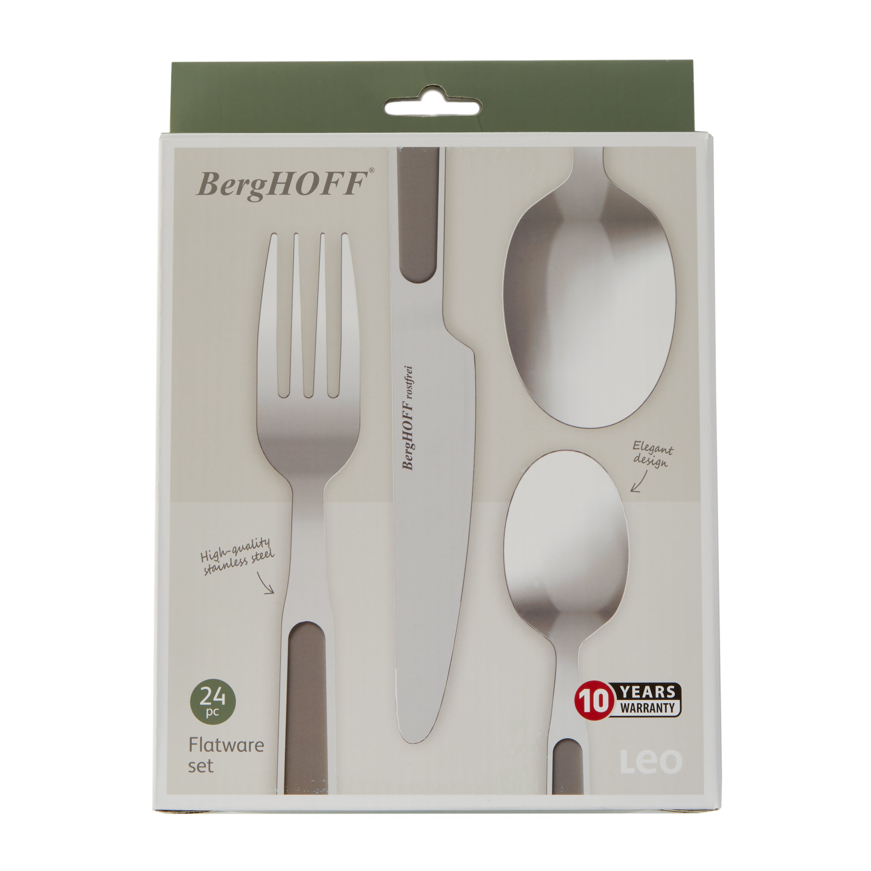 BergHOFF Leo Balance 24-Piece Stainless Steel Flatware Set in Moonmist - Elegant Dinnerware for Formal Dining, Wedding Gifts & Home Entertaining