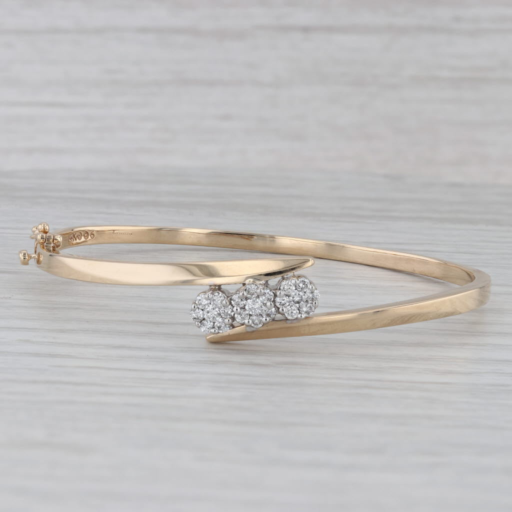 0.50ctw Diamond 3 Stone Bypass Bangle Bracelet in 14k Yellow Gold (6.75
