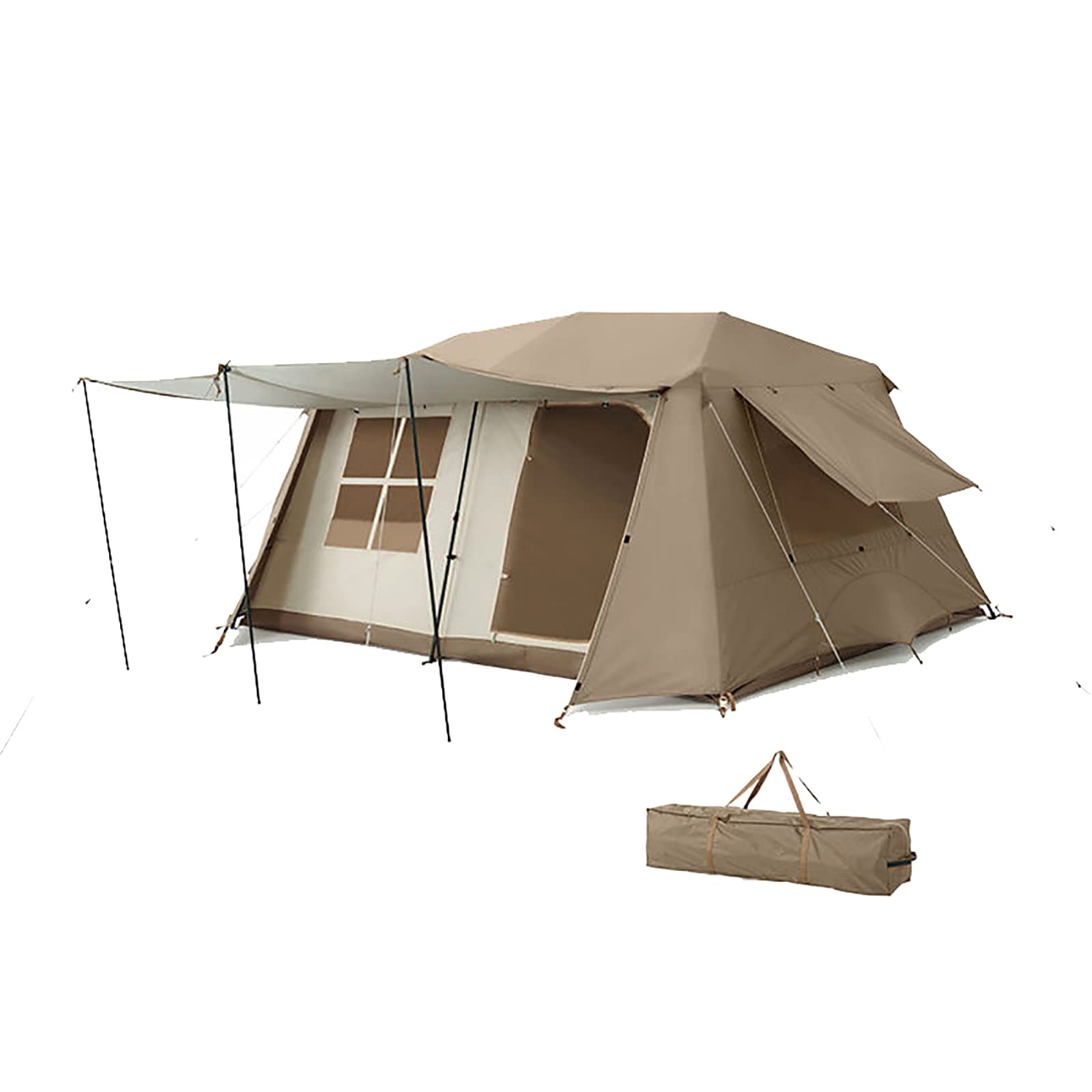 4-6 Person Waterproof Double Layer Camping Tent with 2 Porches & Strong Poles - 4 Season Family Cabin Tent for Beach, Backyard & Outdoor Adventures