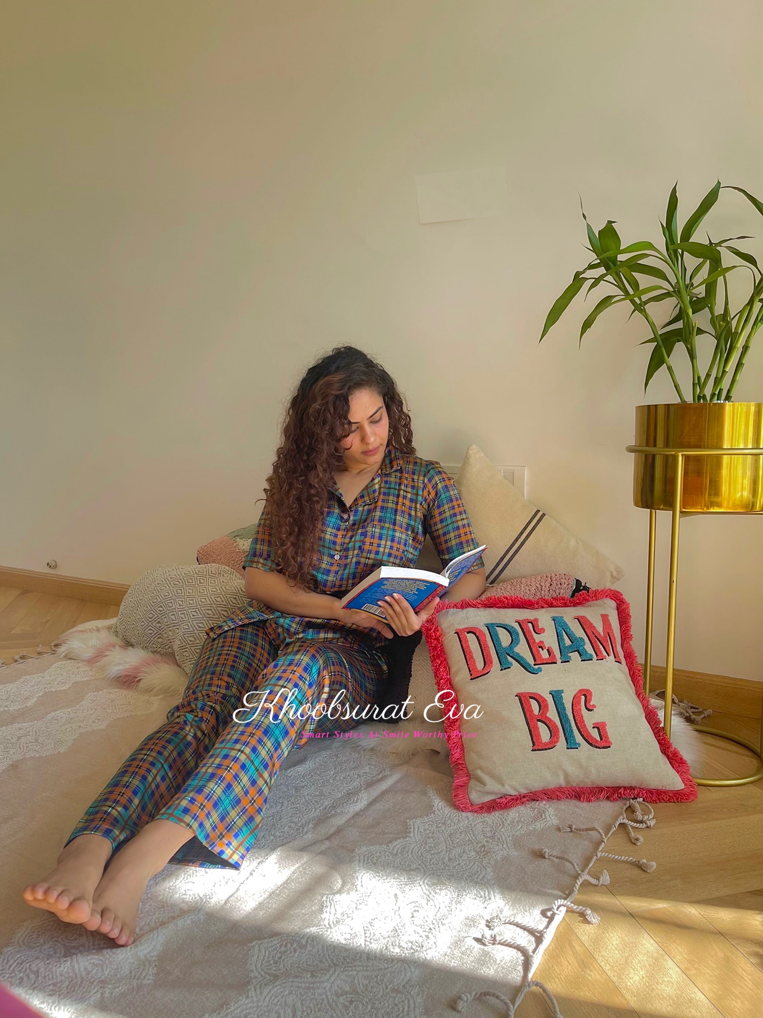 Blue Checkered Night Suit for Men & Women - Soft & Comfortable Sleepwear for Relaxing at Home or Travel