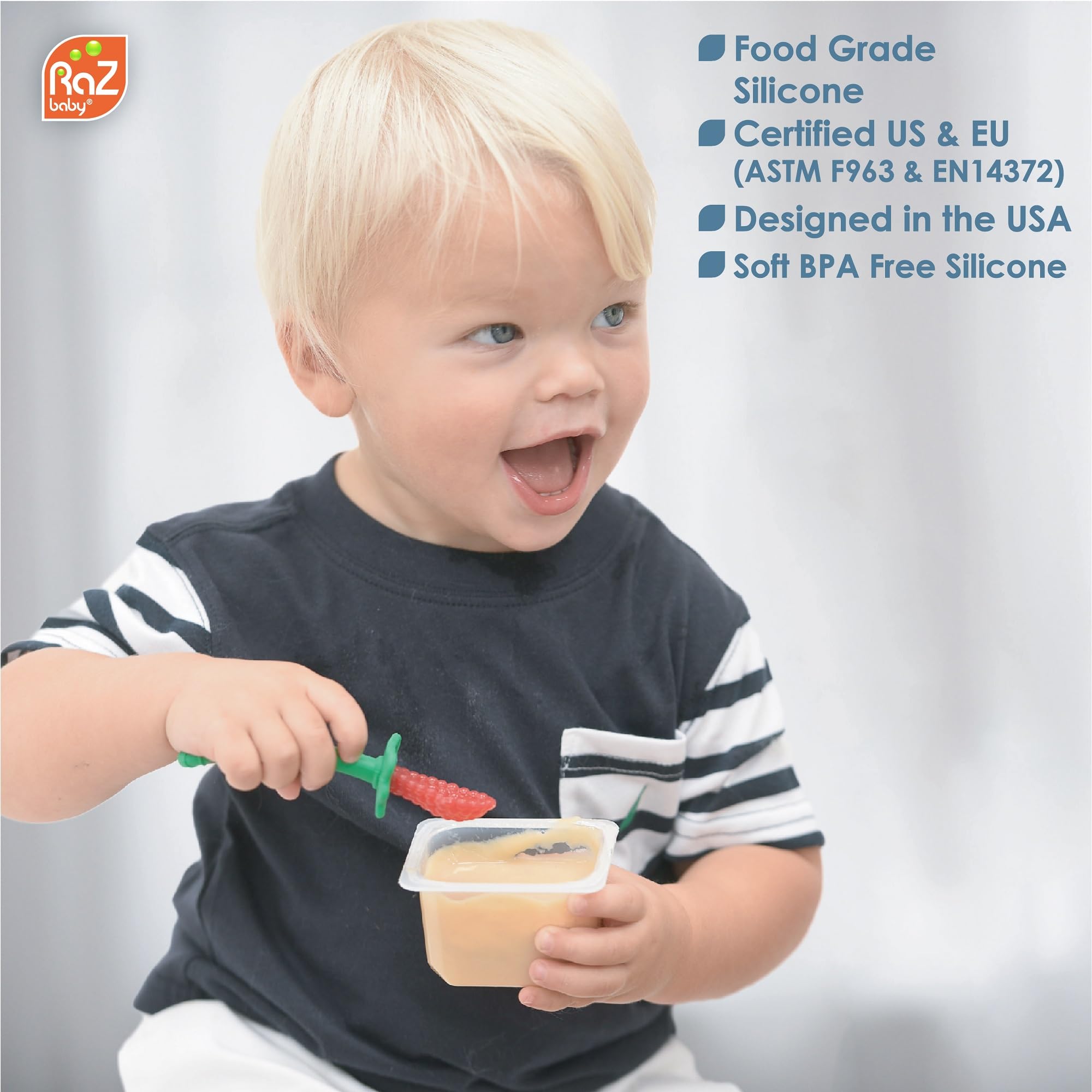 RaZbaby RaZberry Silicone Baby Spoon (2-Pack) - Multi-Textured Grip for Comfortable Feeding | BPA-Free, Dishwasher Safe | Ideal for Self-Feeding Training & Baby-Led Weaning | Perfect for Infants 6+ Months Starting Solids