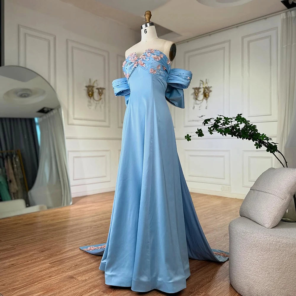 Luxury Dubai Arabic Blue Beaded A-Line Saudi Evening Gown LA72792 - Elegant Formal Dress for Weddings, Galas & Special Occasions