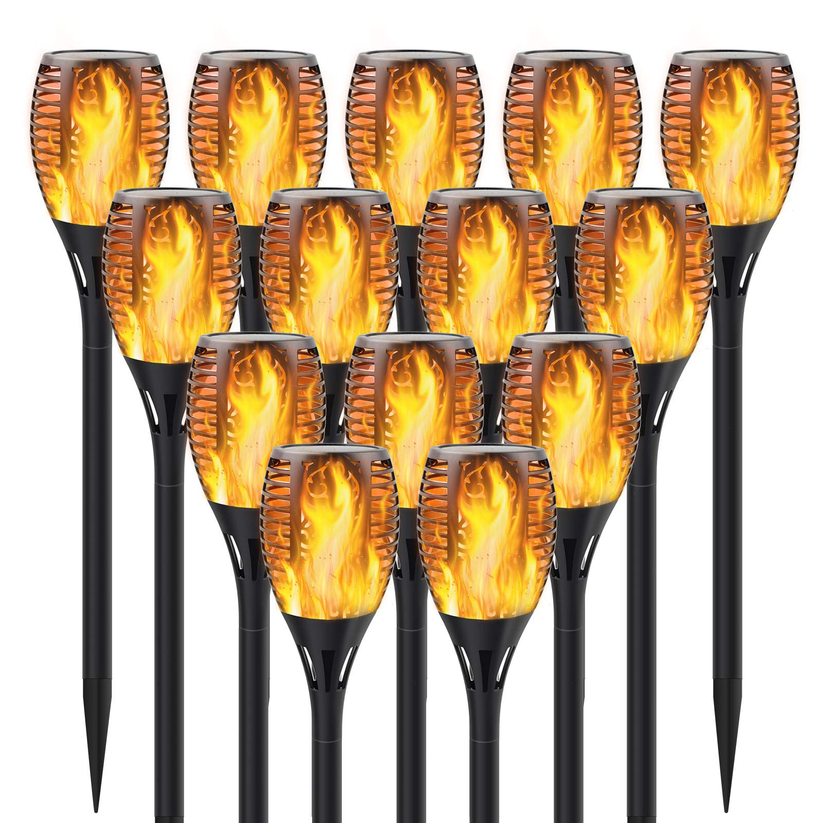 14 Pack Solar Torch Lights Outdoor - 33LED Waterproof Flickering Flame Solar Lights for Garden, Pathway, Yard - Auto On/Off Dusk to Dawn - Perfect for Patio, Deck, Poolside & Landscape Decoration